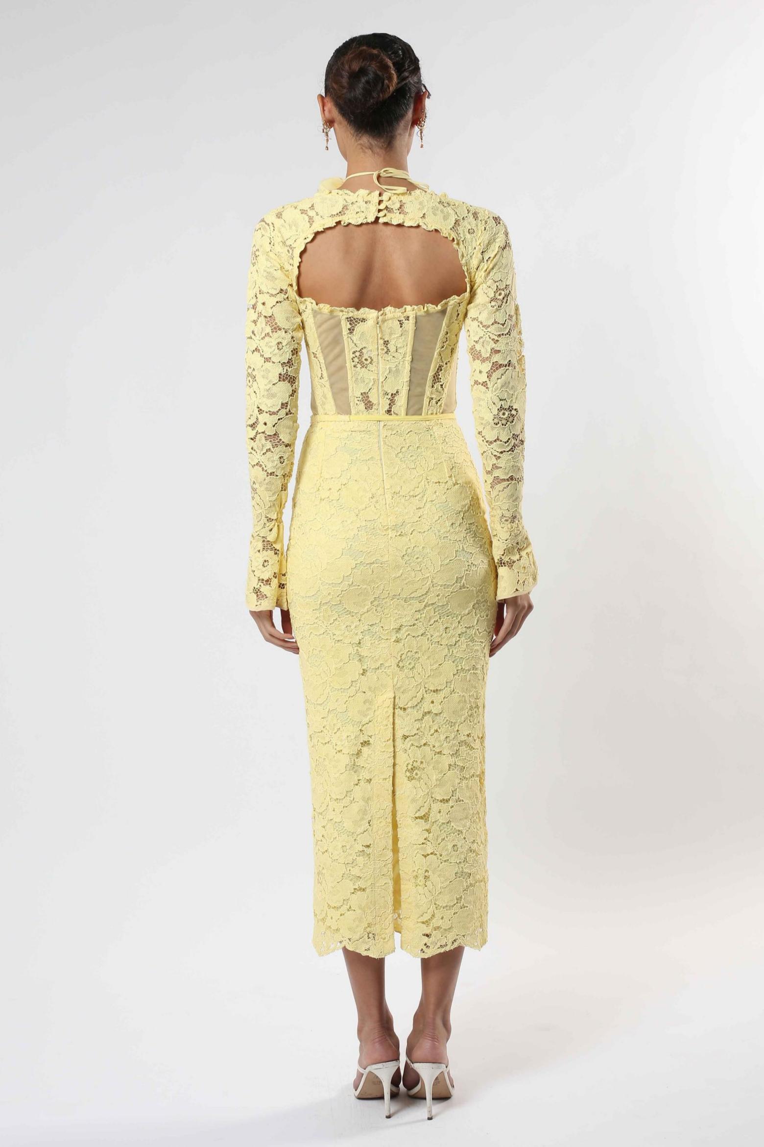 Lace Sweetheart Neck Long Sleeve Midi Dress