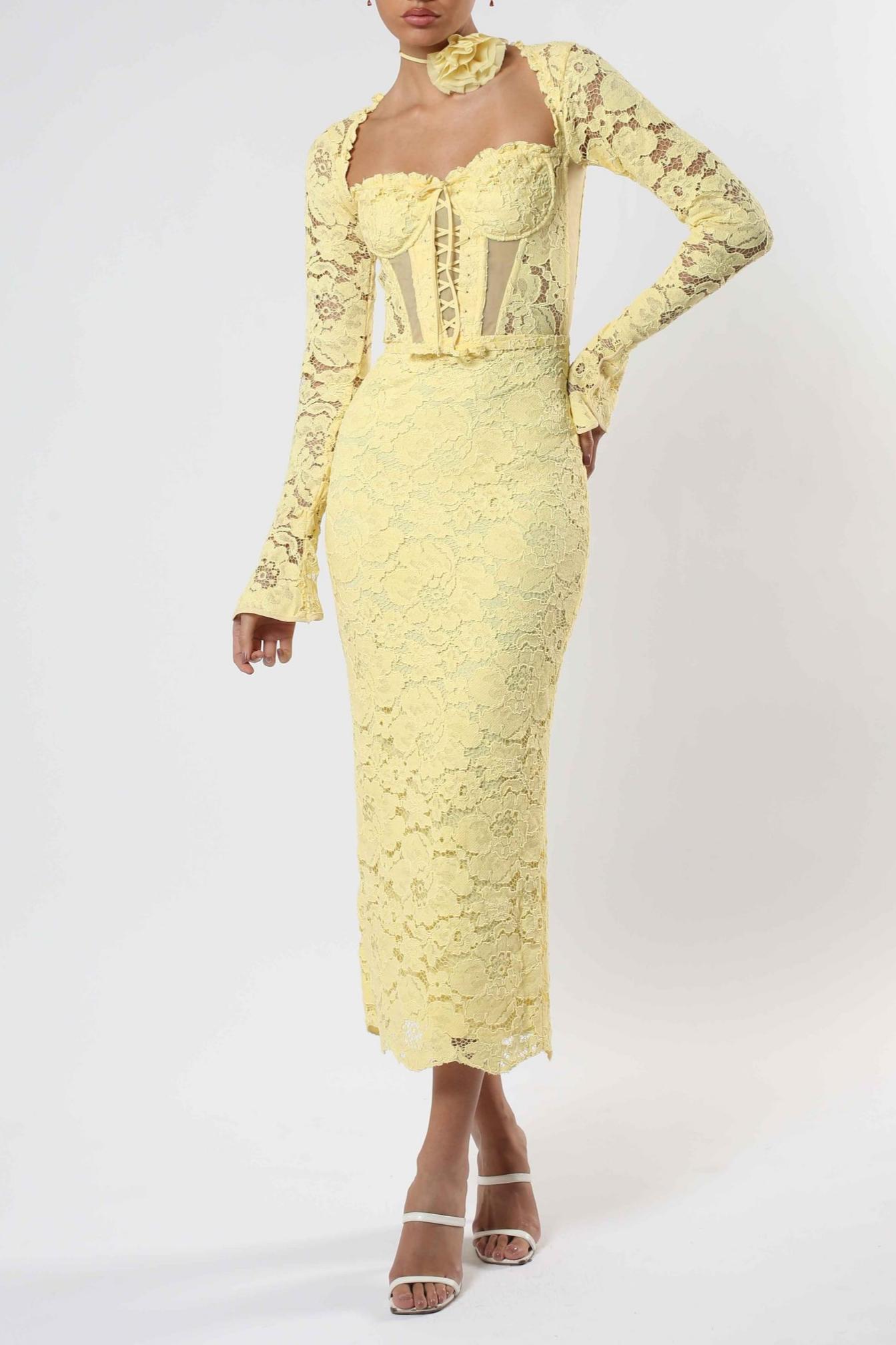 Lace Sweetheart Neck Long Sleeve Midi Dress