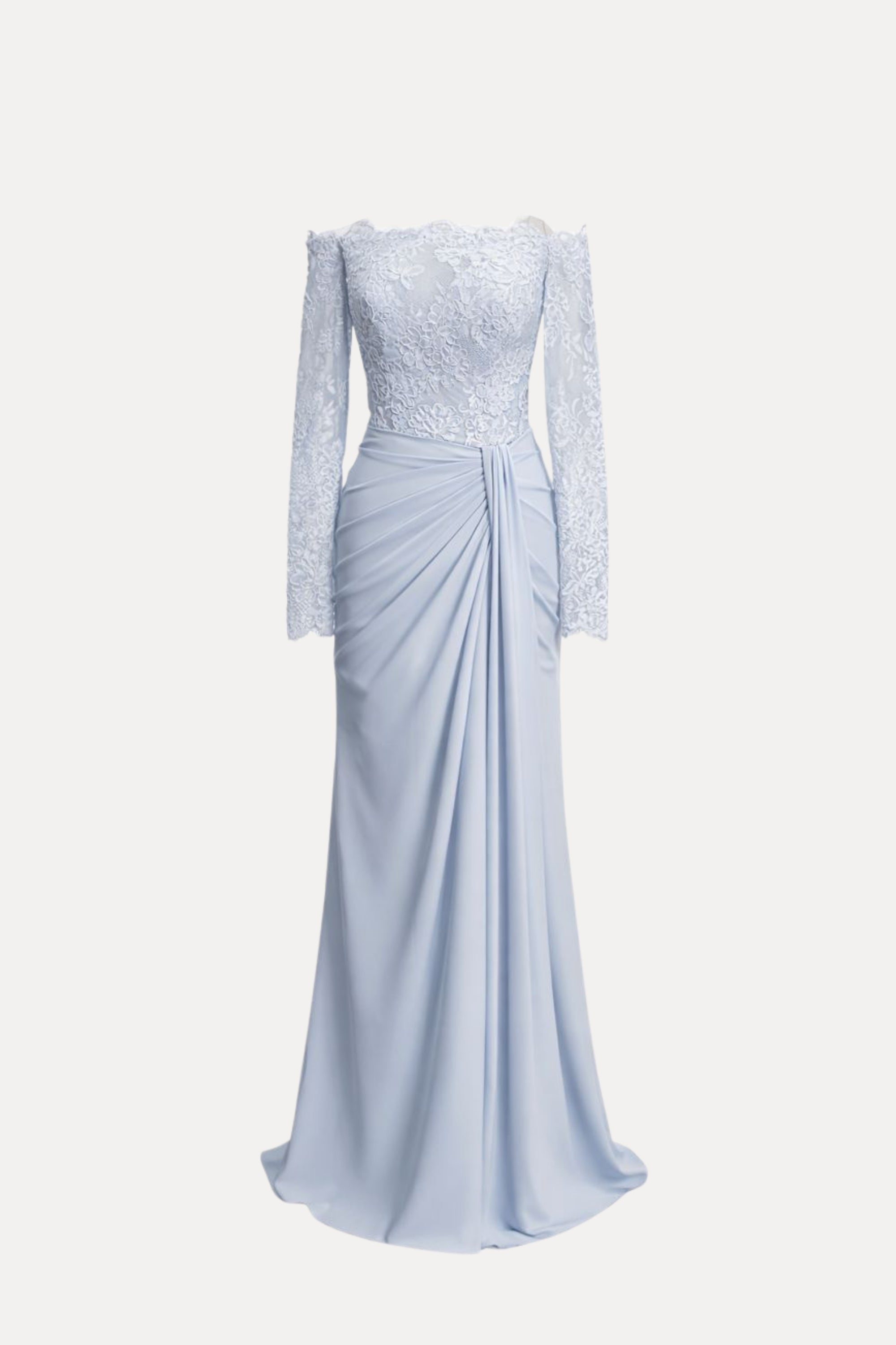 Lace Chiffon Ruched Maxi Dress