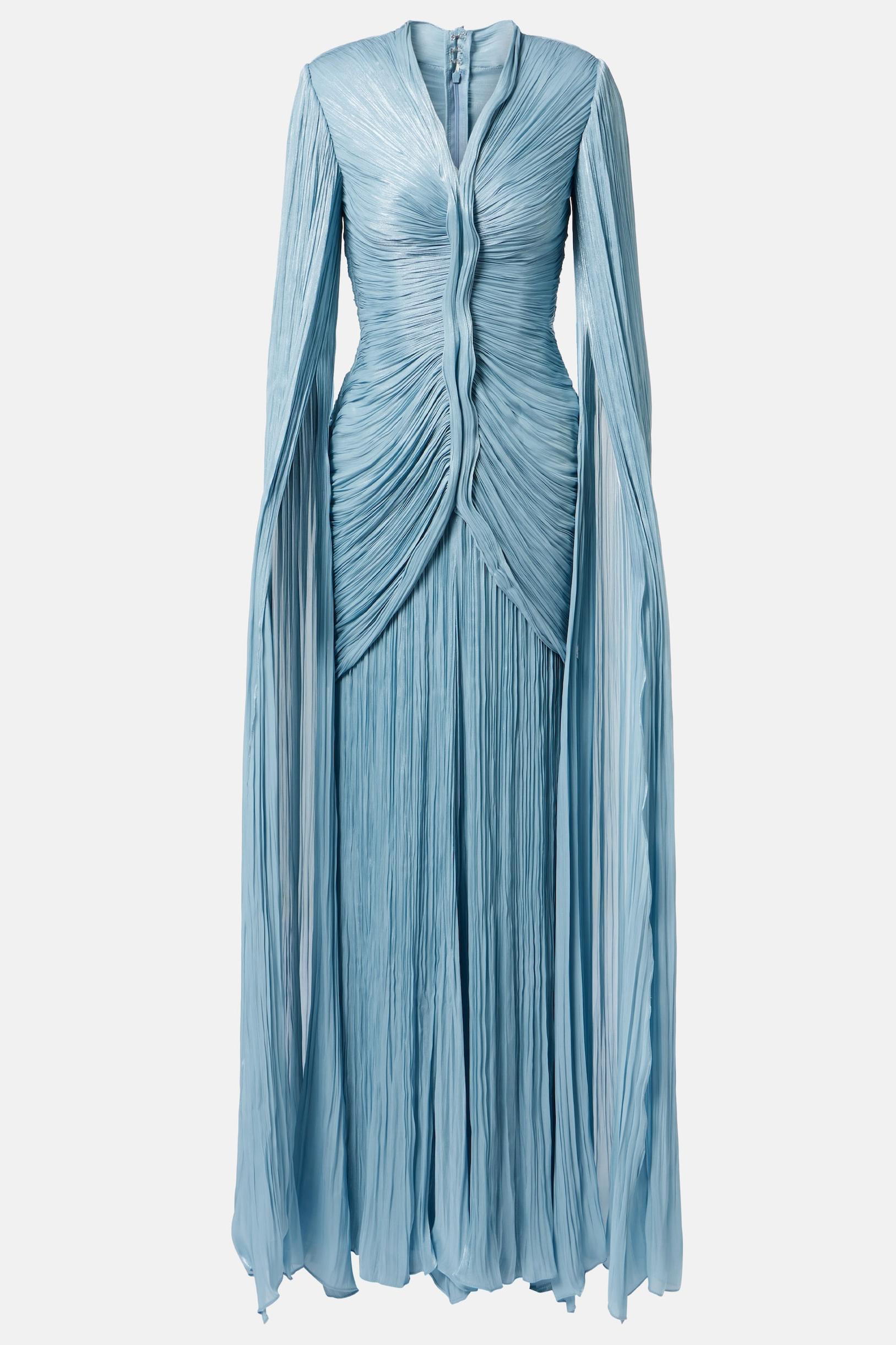 Pleated Cape Sleeve Top & High Waist Maxi Skirt Set
