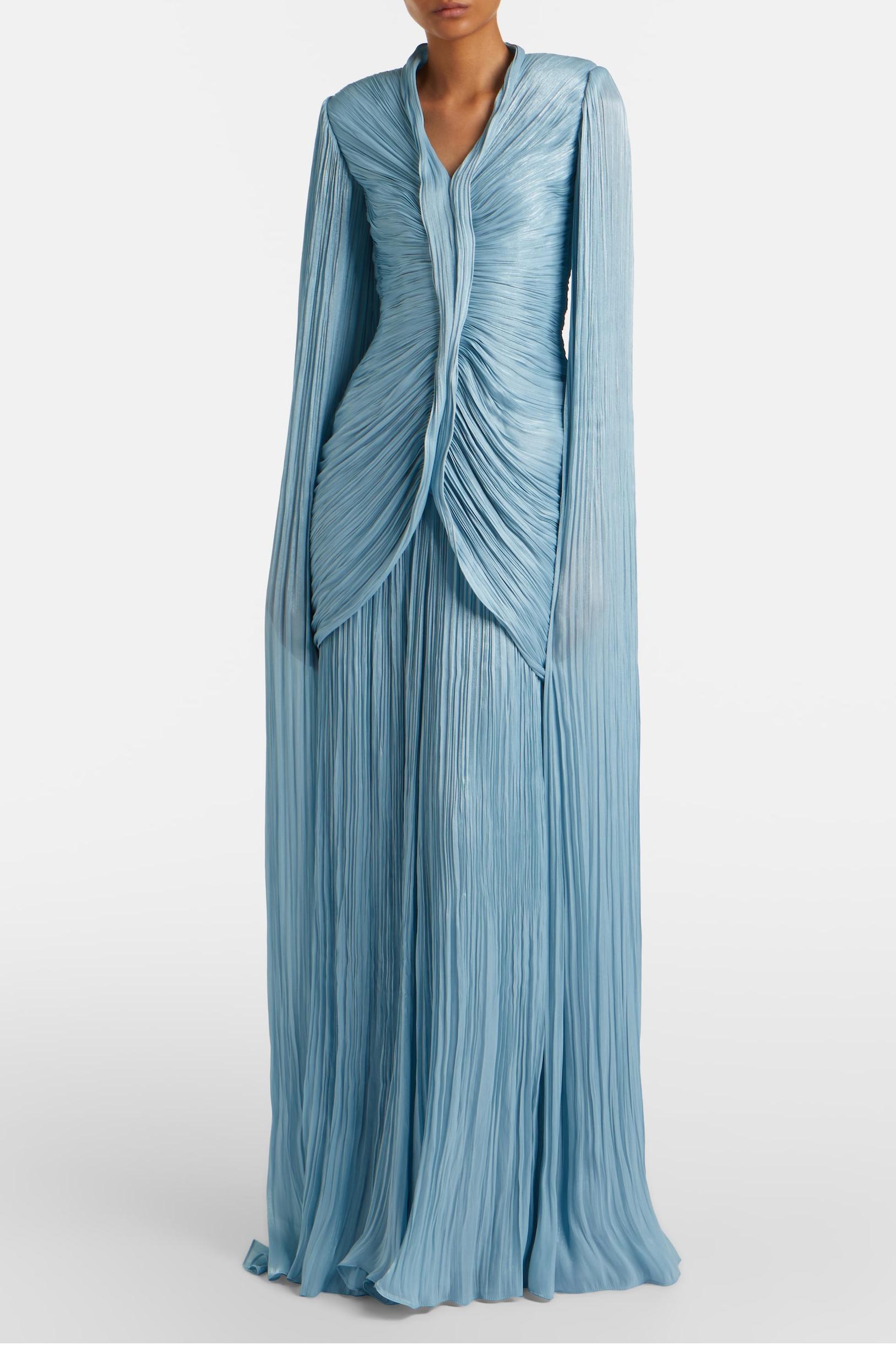 Pleated Cape Sleeve Top & High Waist Maxi Skirt Set