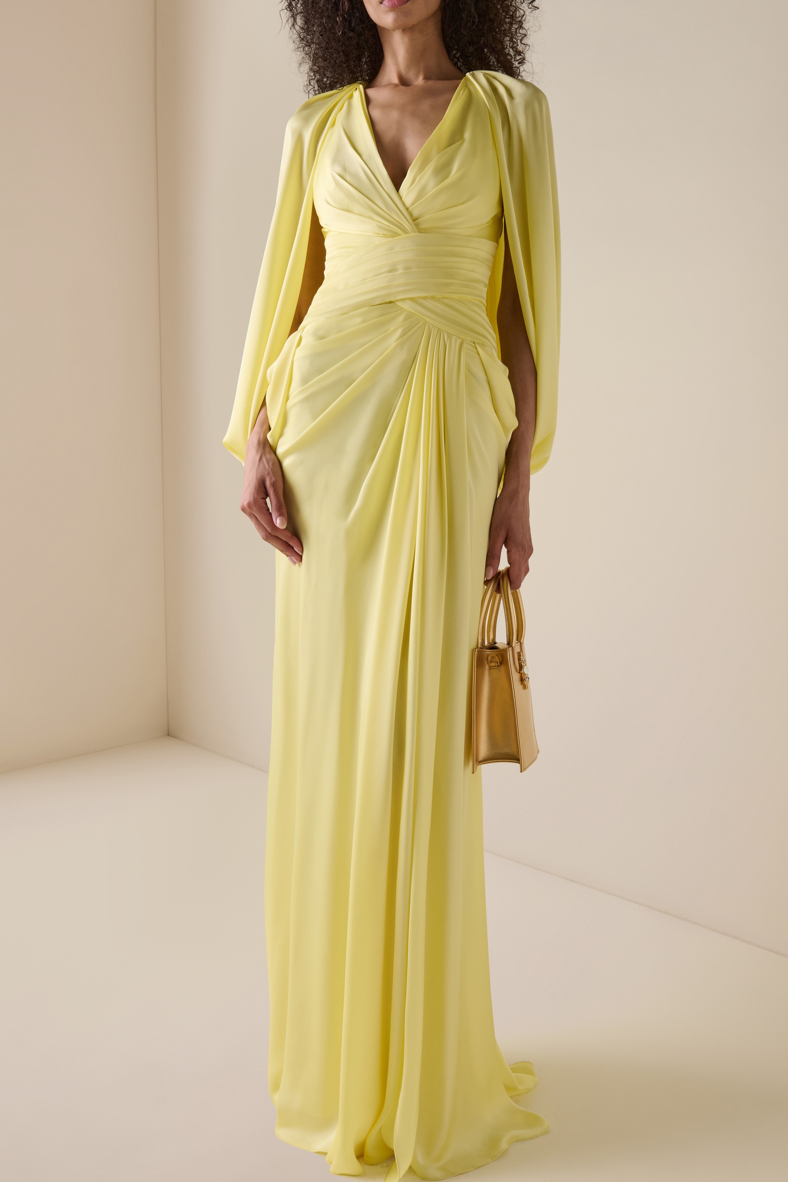 Satin Draped Maxi Cape Dress