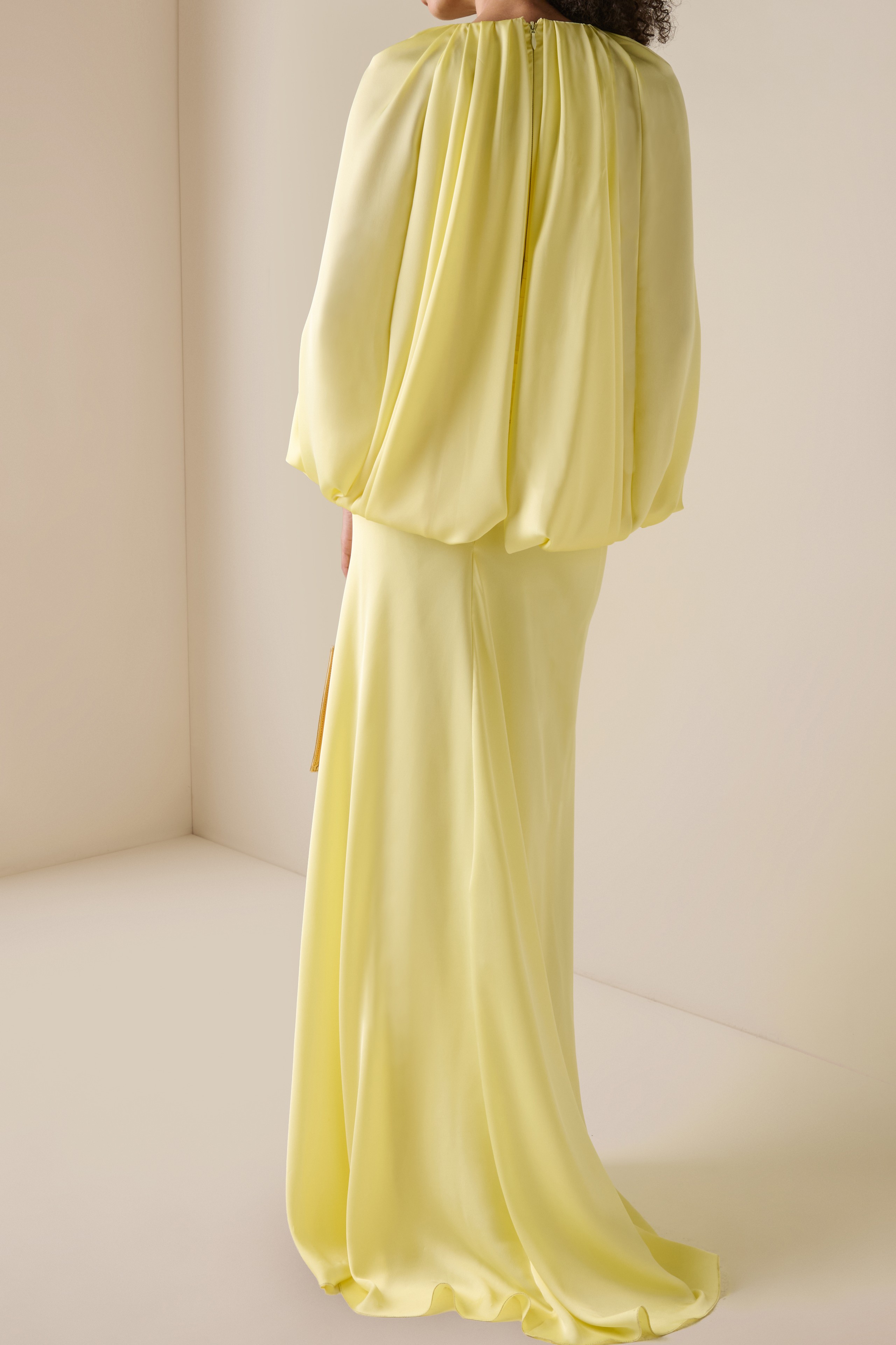 Satin Draped Maxi Cape Dress