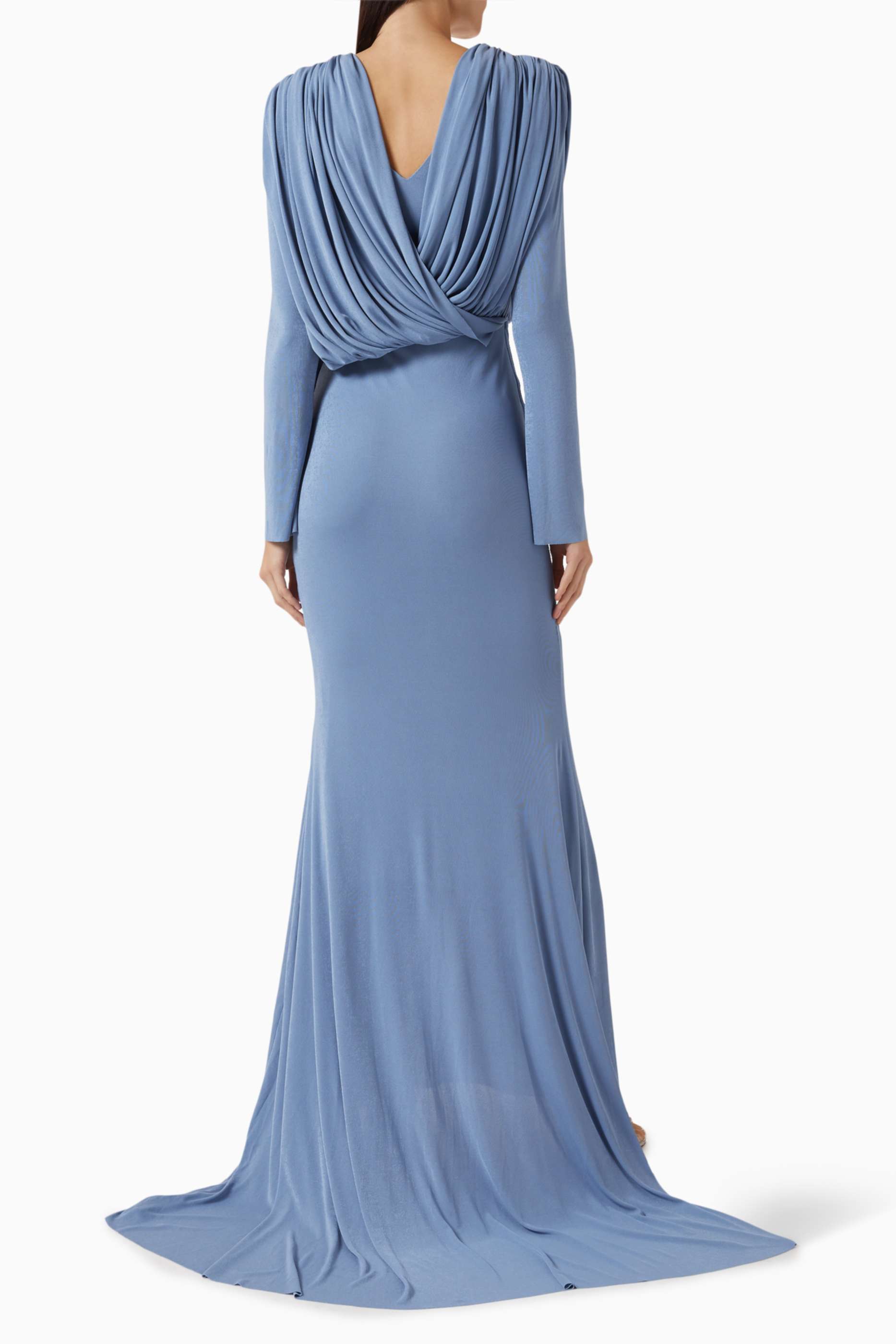 V Neck Gathering Bodycon Maxi Dress