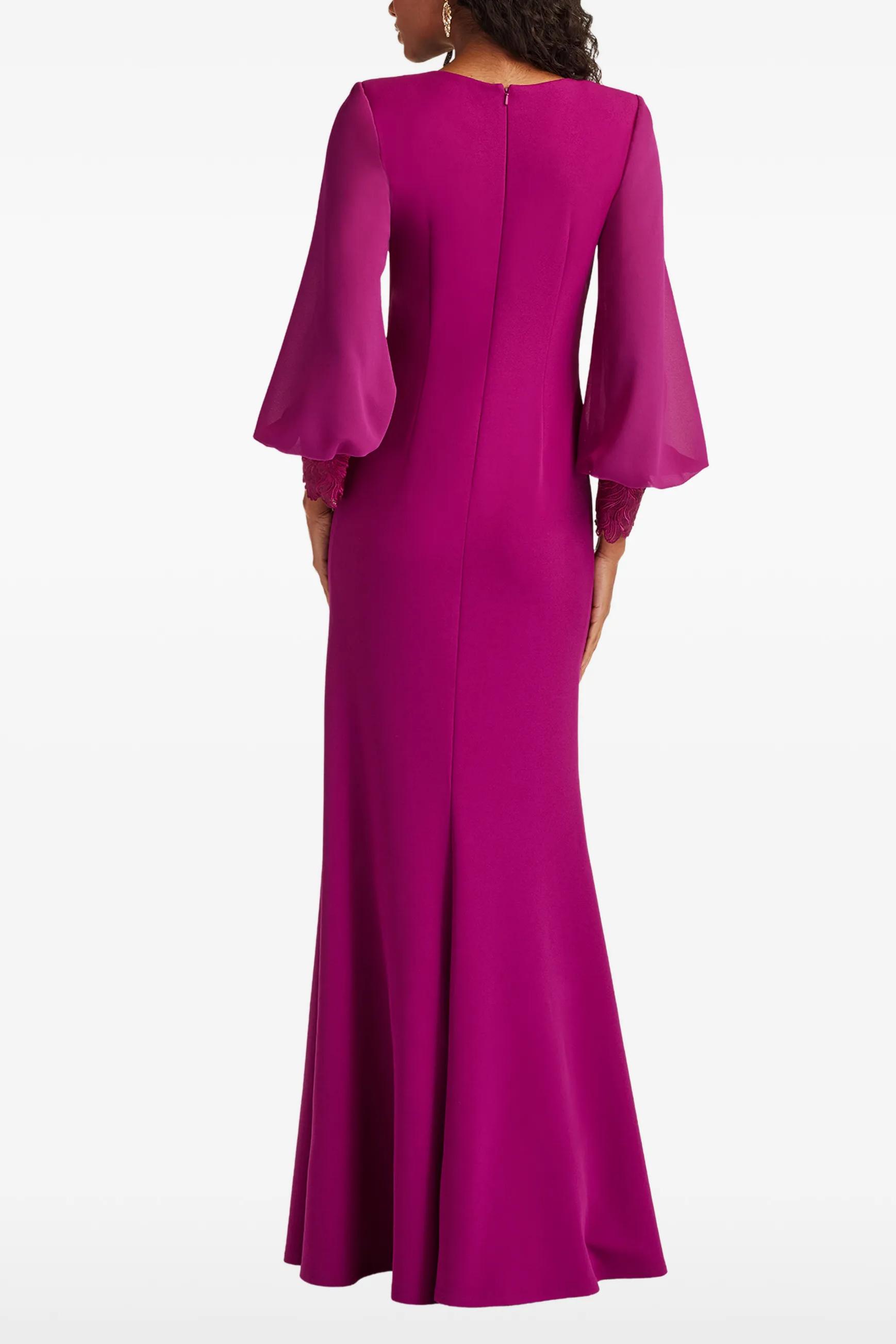 3D Flower Pleated Lantern Sleeve Maxi Dress