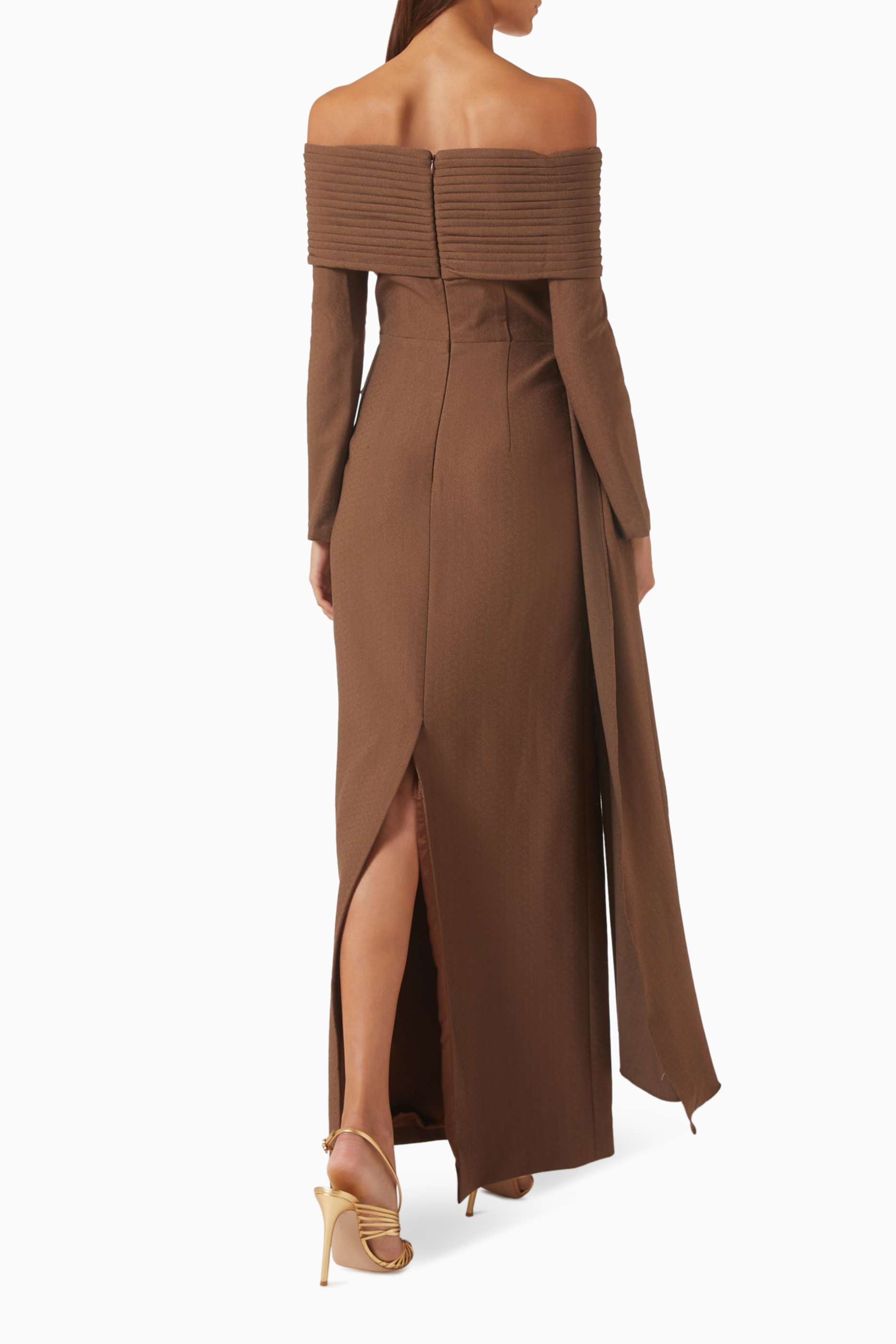 3D Flower Off Shoulder Pleated Maxi Dress