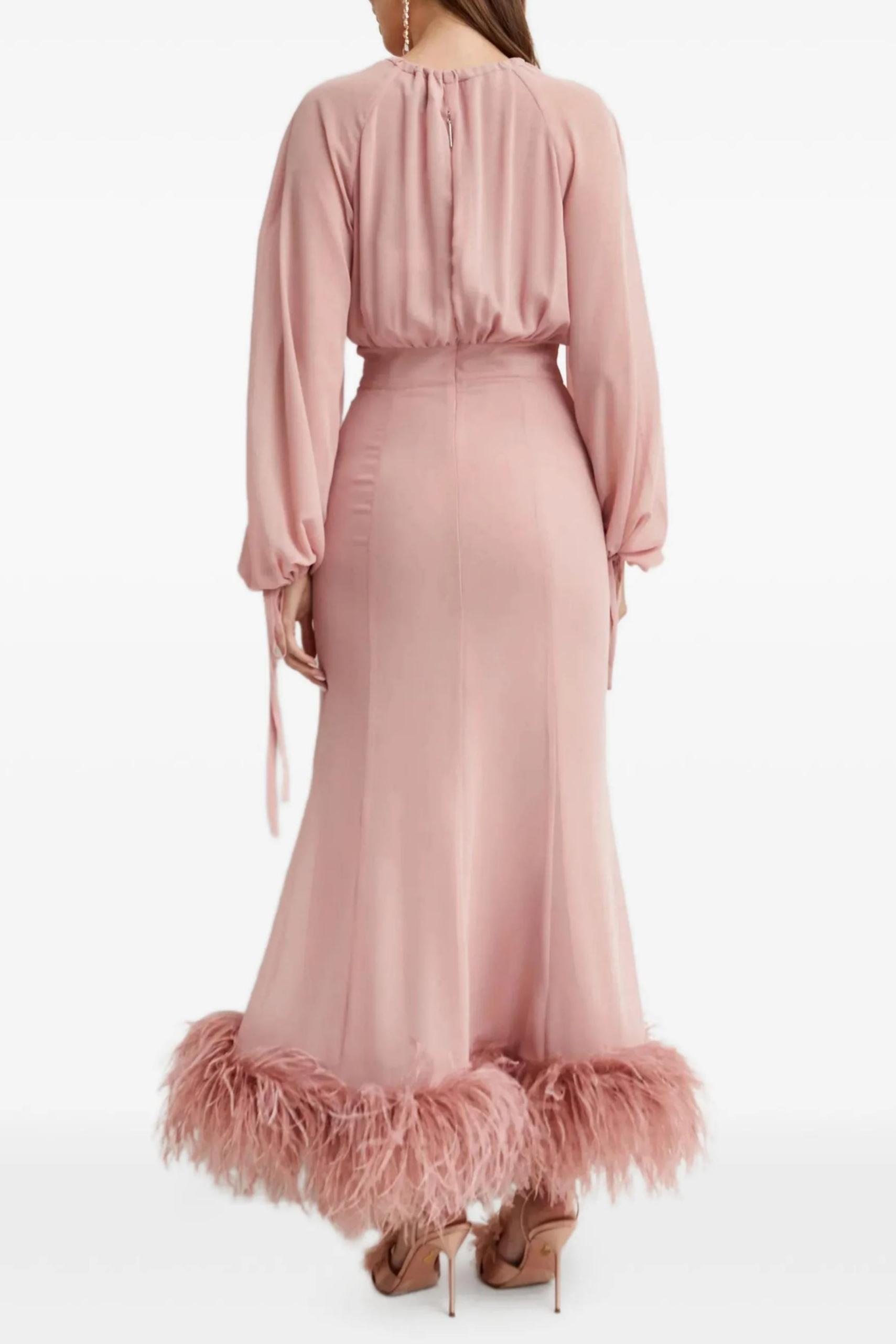 Feather Lace-Up Long Sleeve Midi Dress