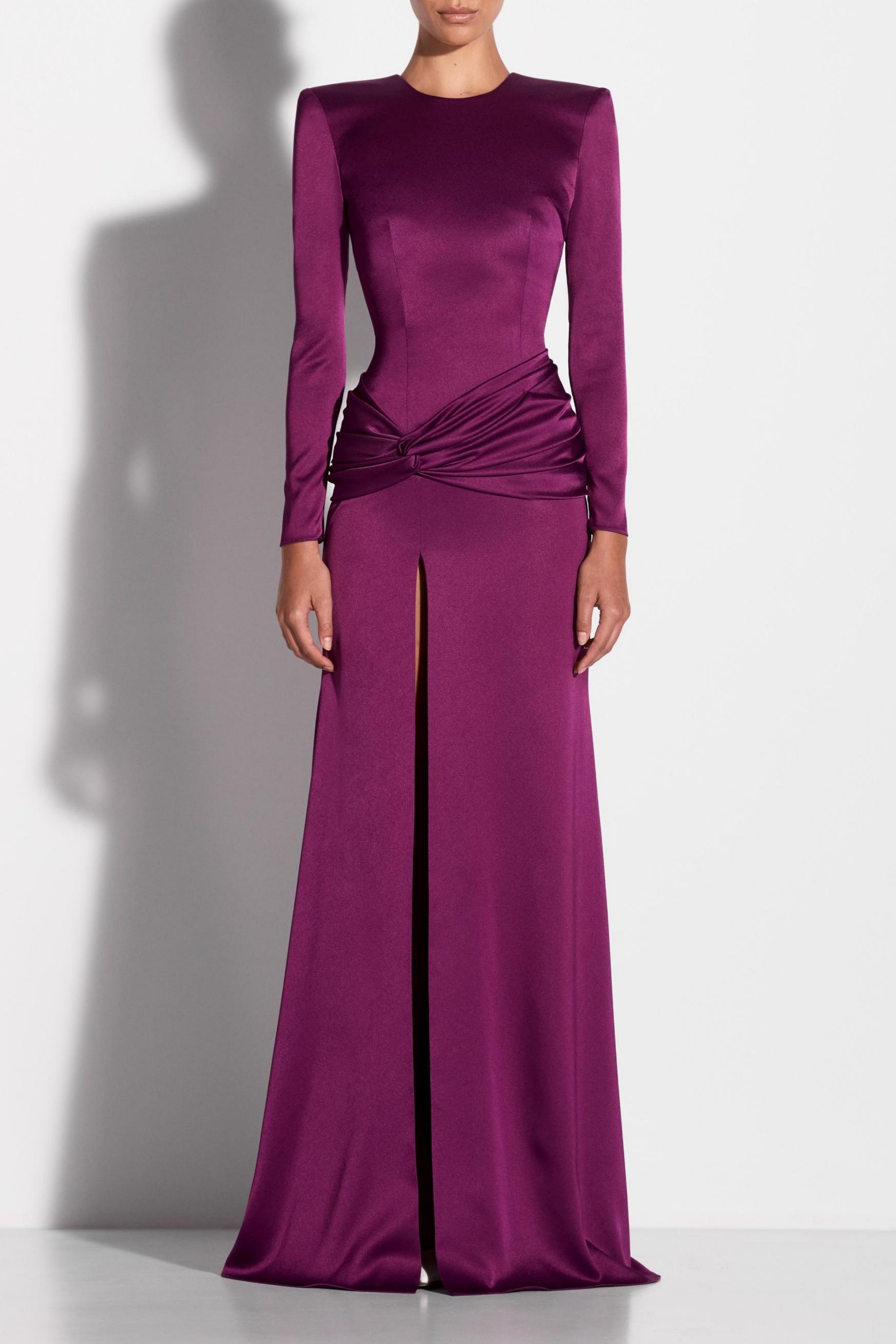Solid Gathering Slit Maxi Dress