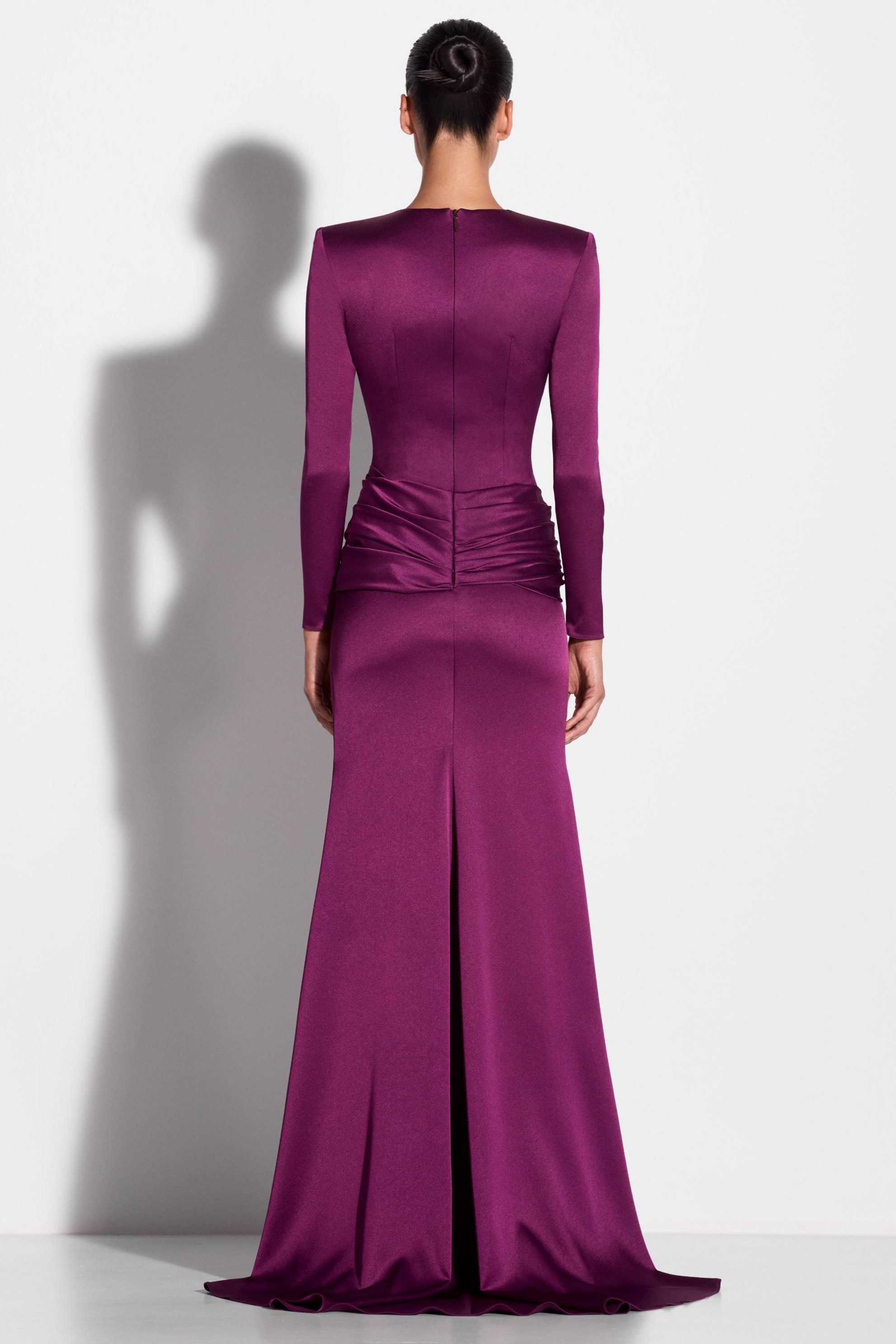 Solid Gathering Slit Maxi Dress
