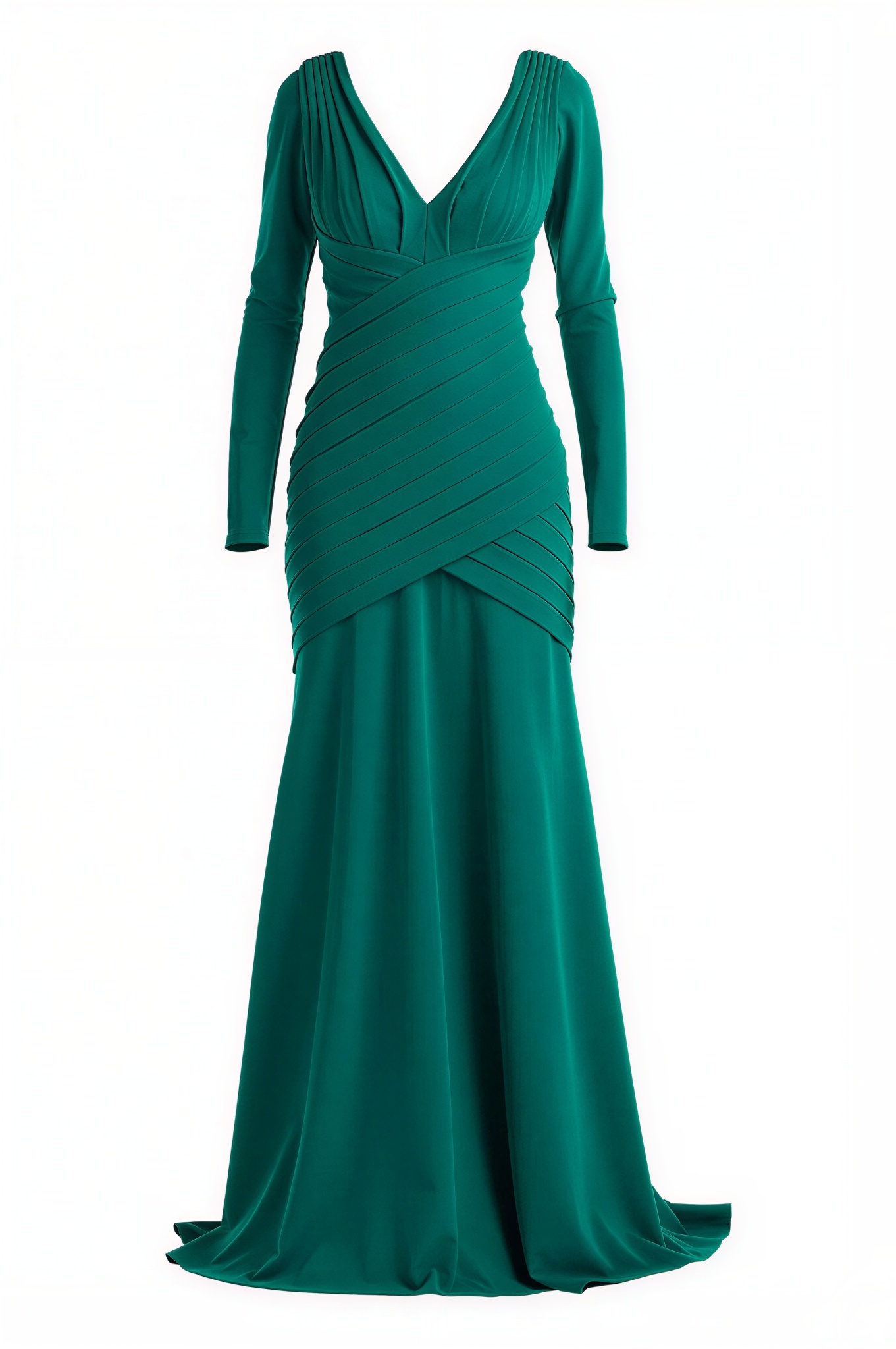 Solid V-Neck Pleated Maxi Dress