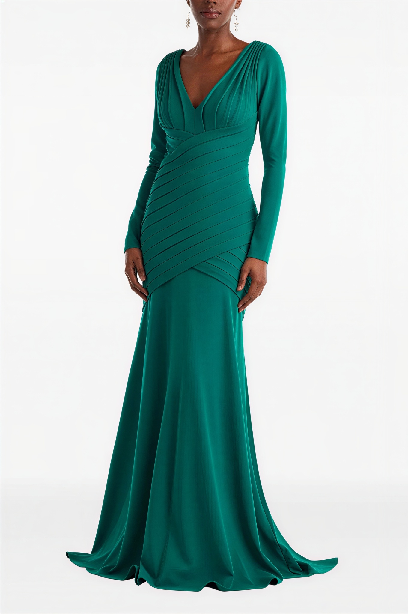 Solid V-Neck Pleated Maxi Dress
