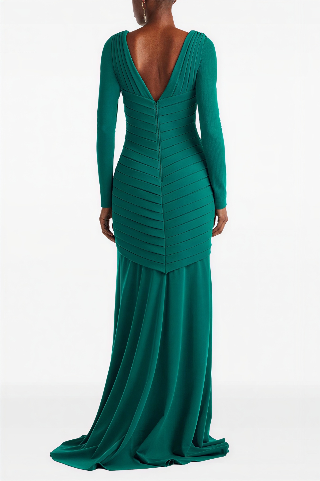 Solid V-Neck Pleated Maxi Dress