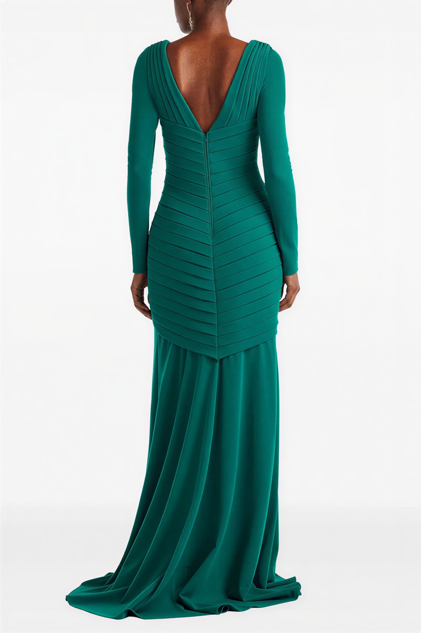 Solid V-Neck Pleated Maxi Dress