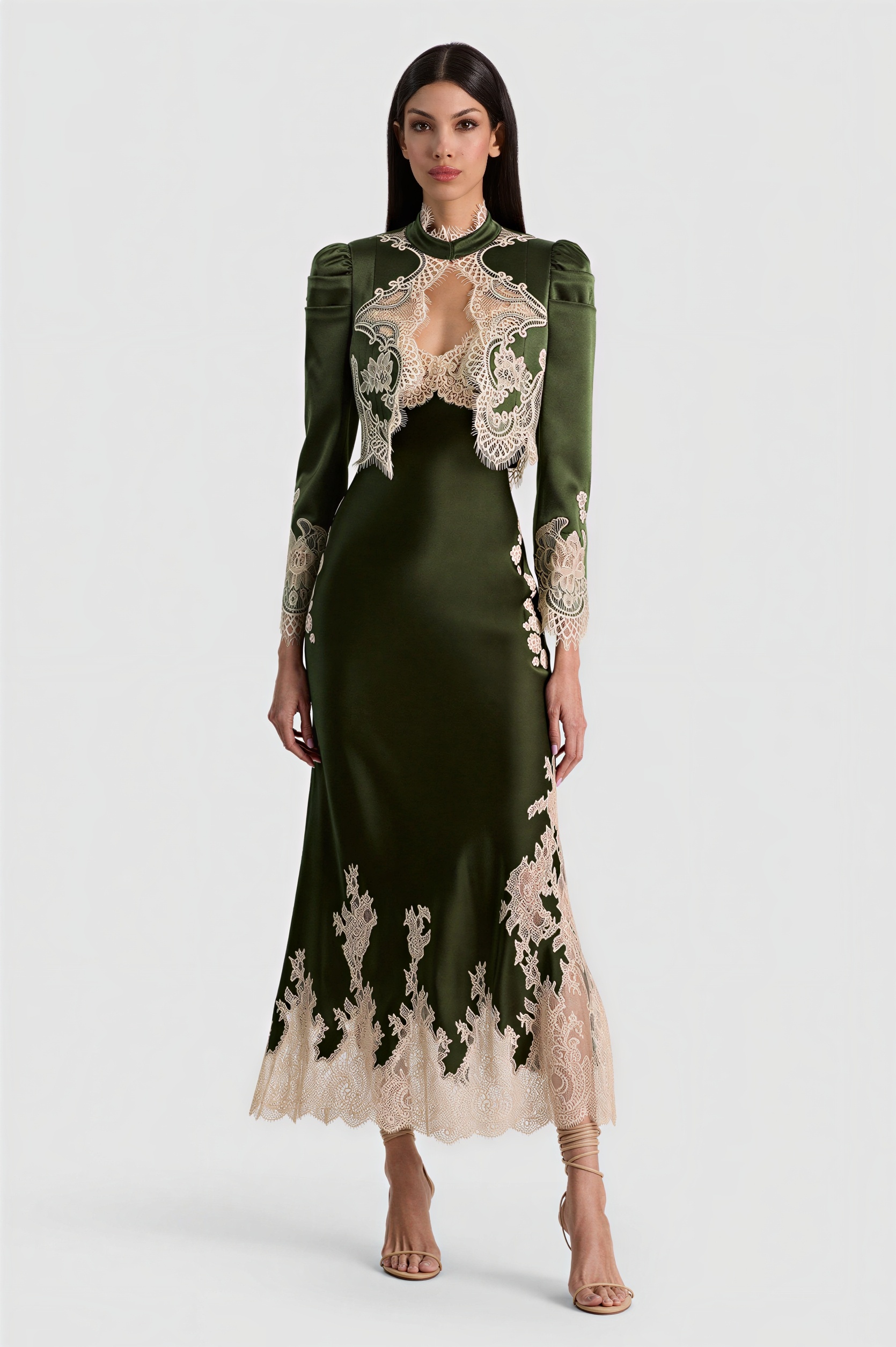 Lace Long Sleeve Jacket & Slip Midi Dress Set