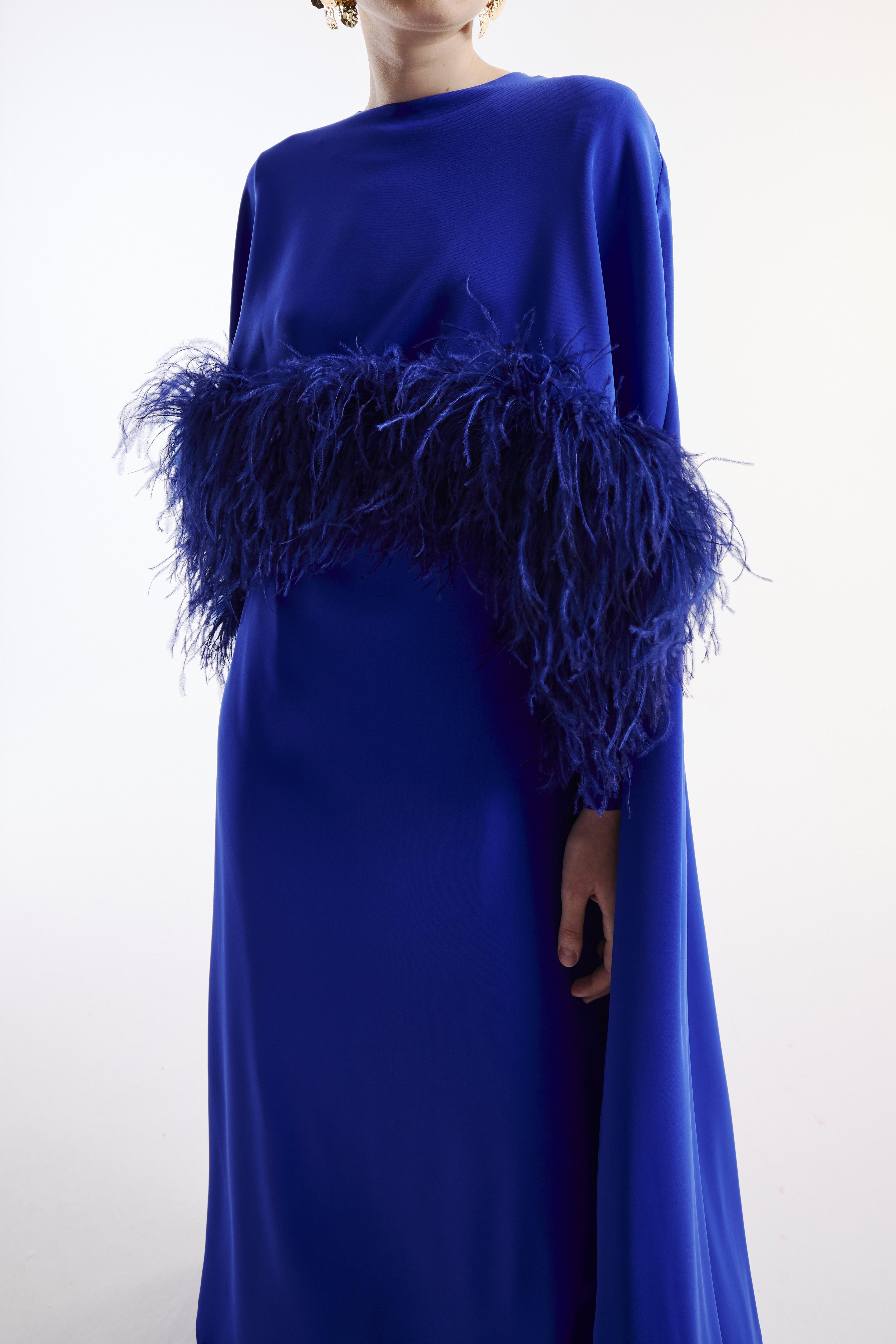 Feather Cape Midi Dress