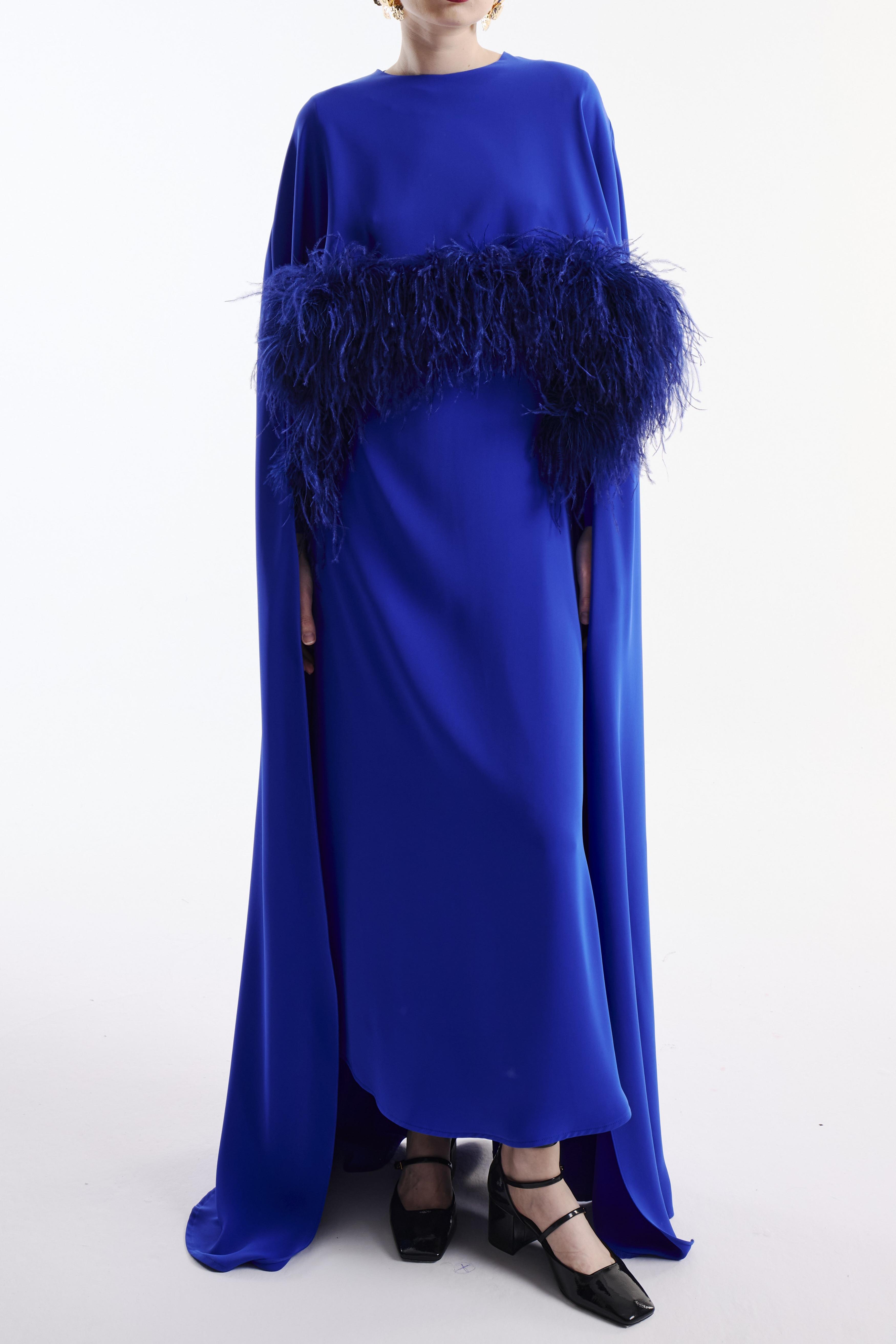 Feather Cape Midi Dress