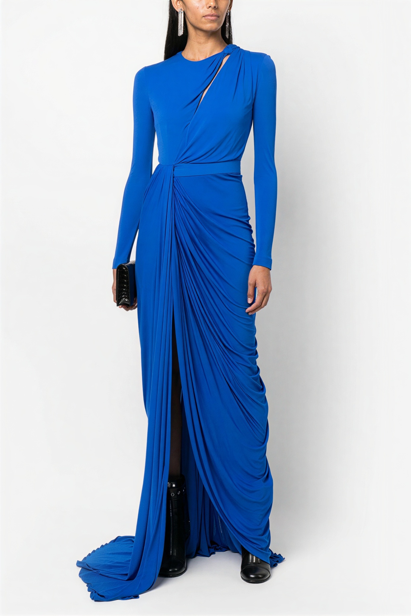 Knotted Ruched Round Neck Maxi Dress