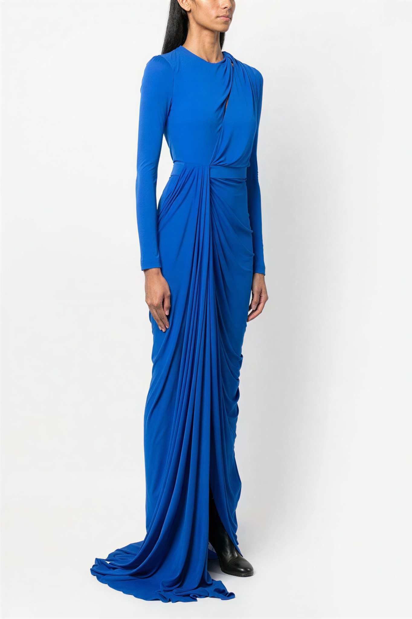 Knotted Ruched Round Neck Maxi Dress