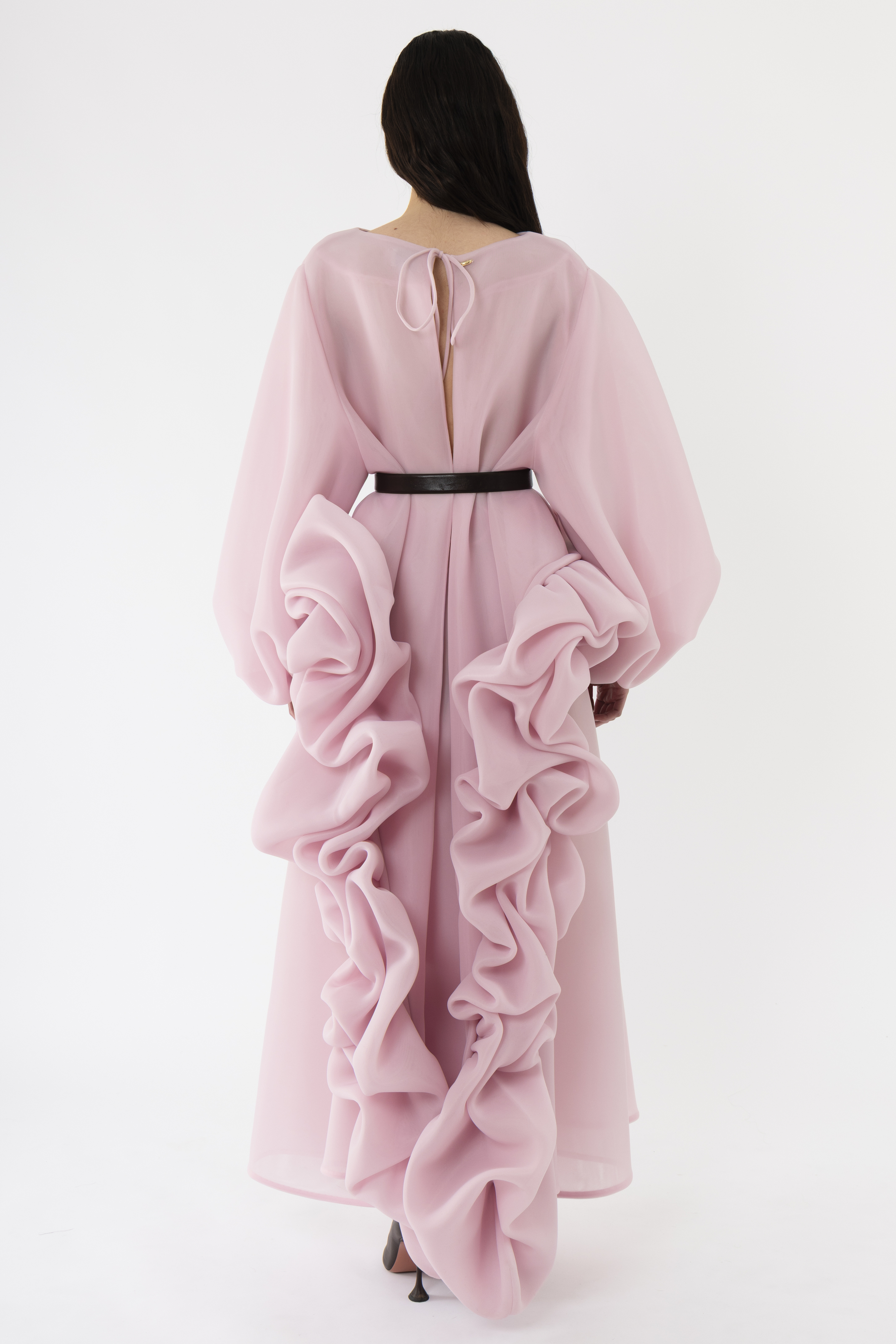 Ruffle With Belt Top & High Waist Midi Skirt Set