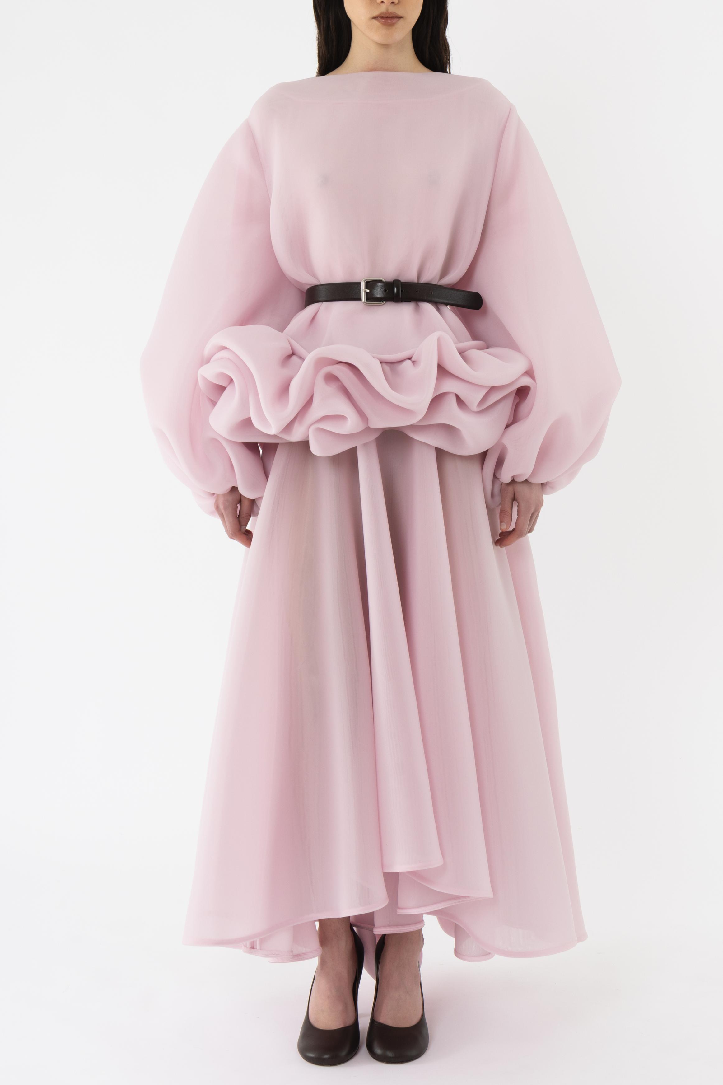Ruffle With Belt Top & High Waist Midi Skirt Set