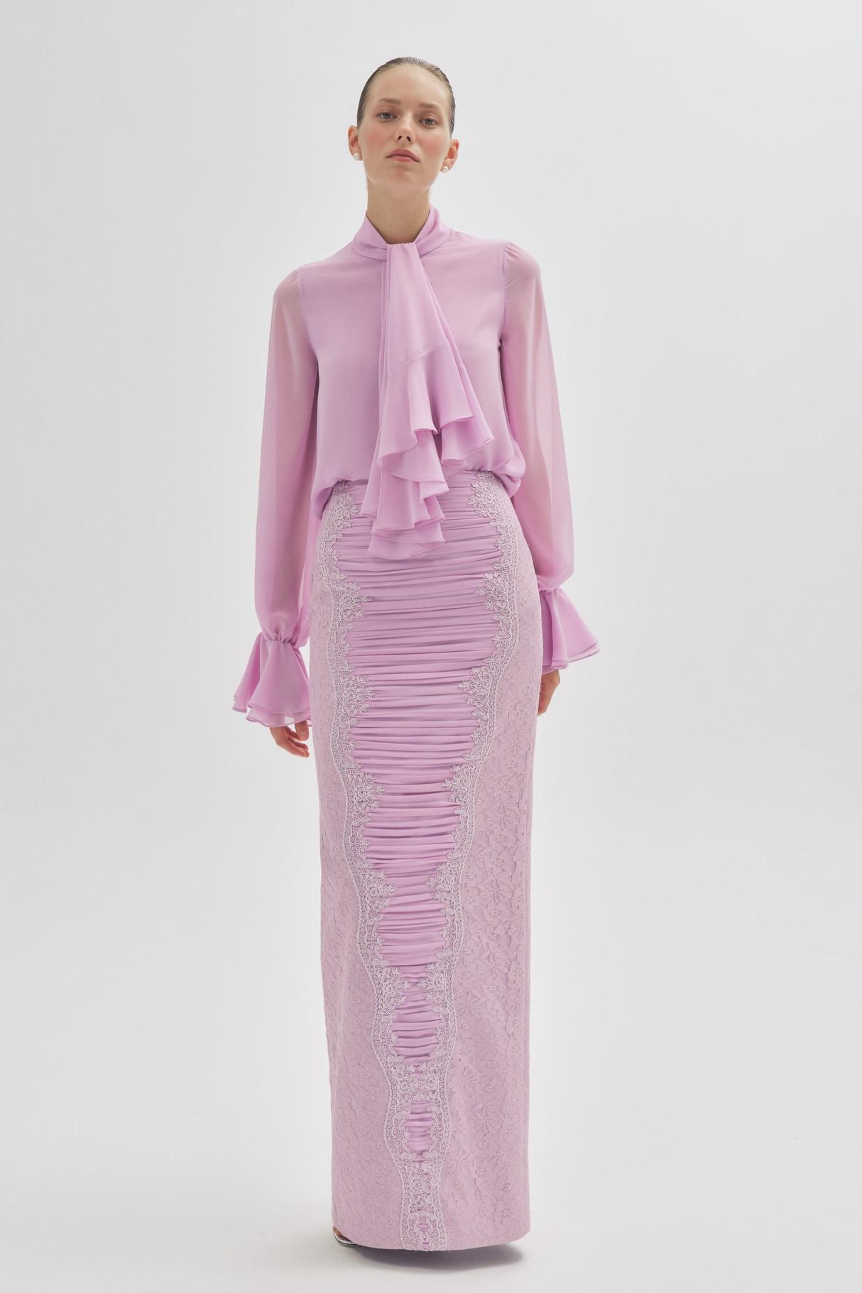 Ruffle Top & Lace Pleated Maxi Skirt Set