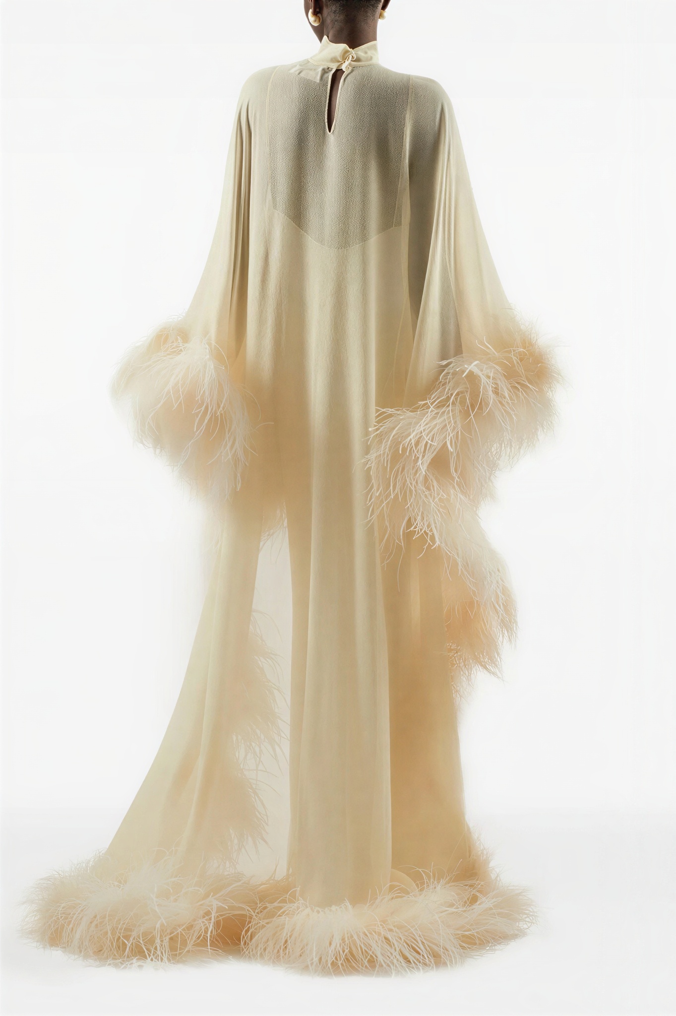 Slip Midi Dress With High Neck Feather Cape