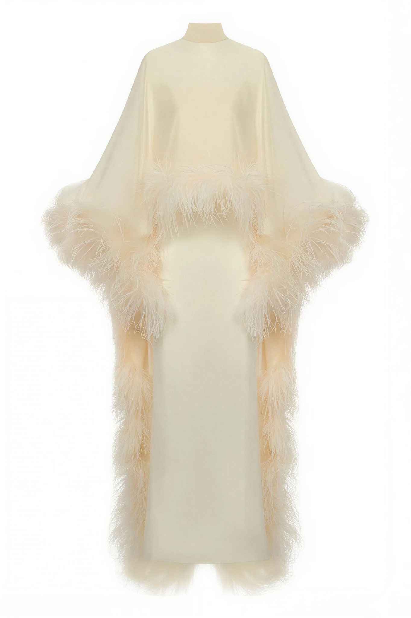 Slip Midi Dress With High Neck Feather Cape