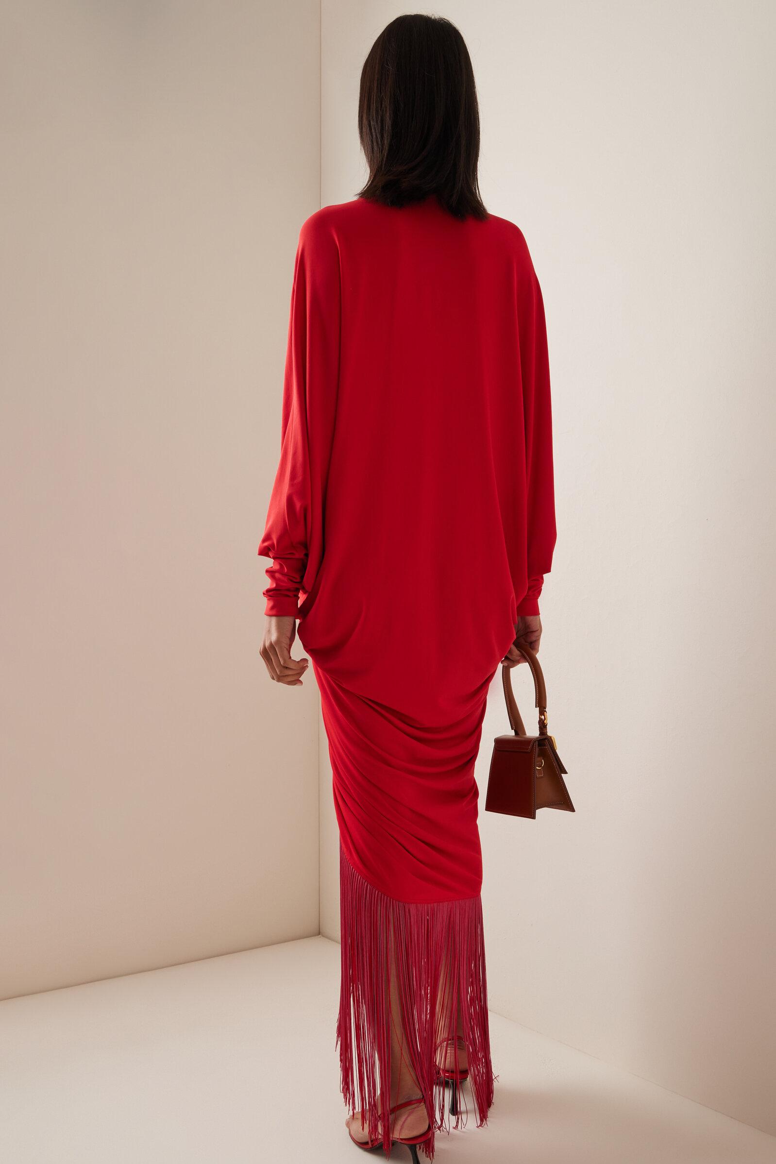 Tassel Shirring Batwing Sleeve Midi Dress