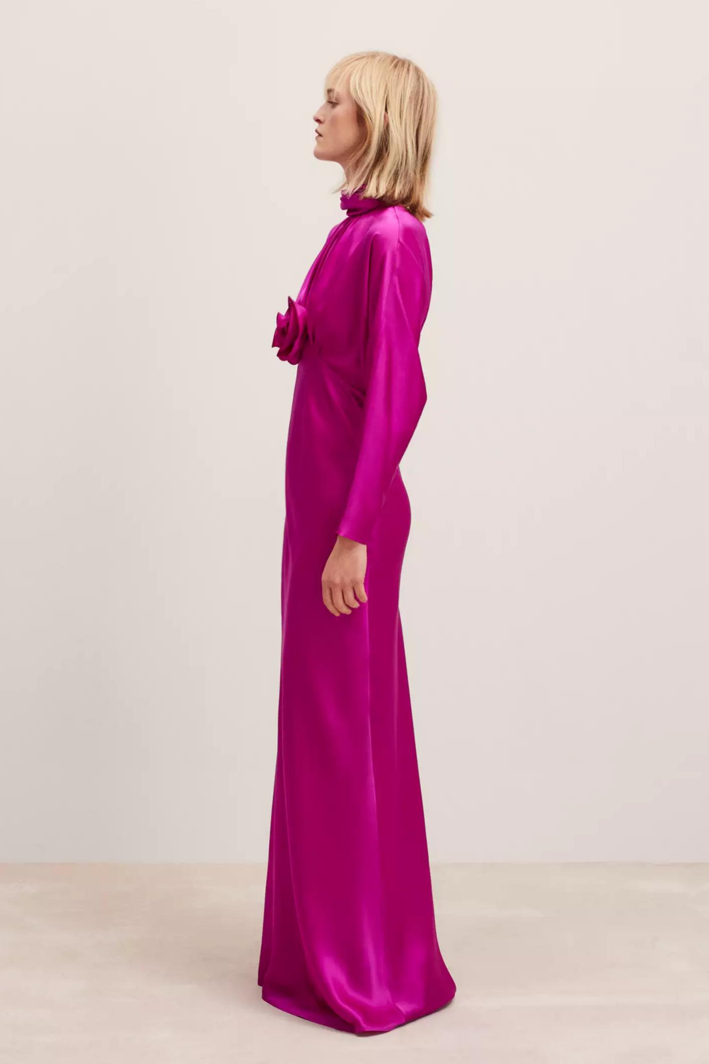 3D Flower Gathering Batwing Sleeve Maxi Dress