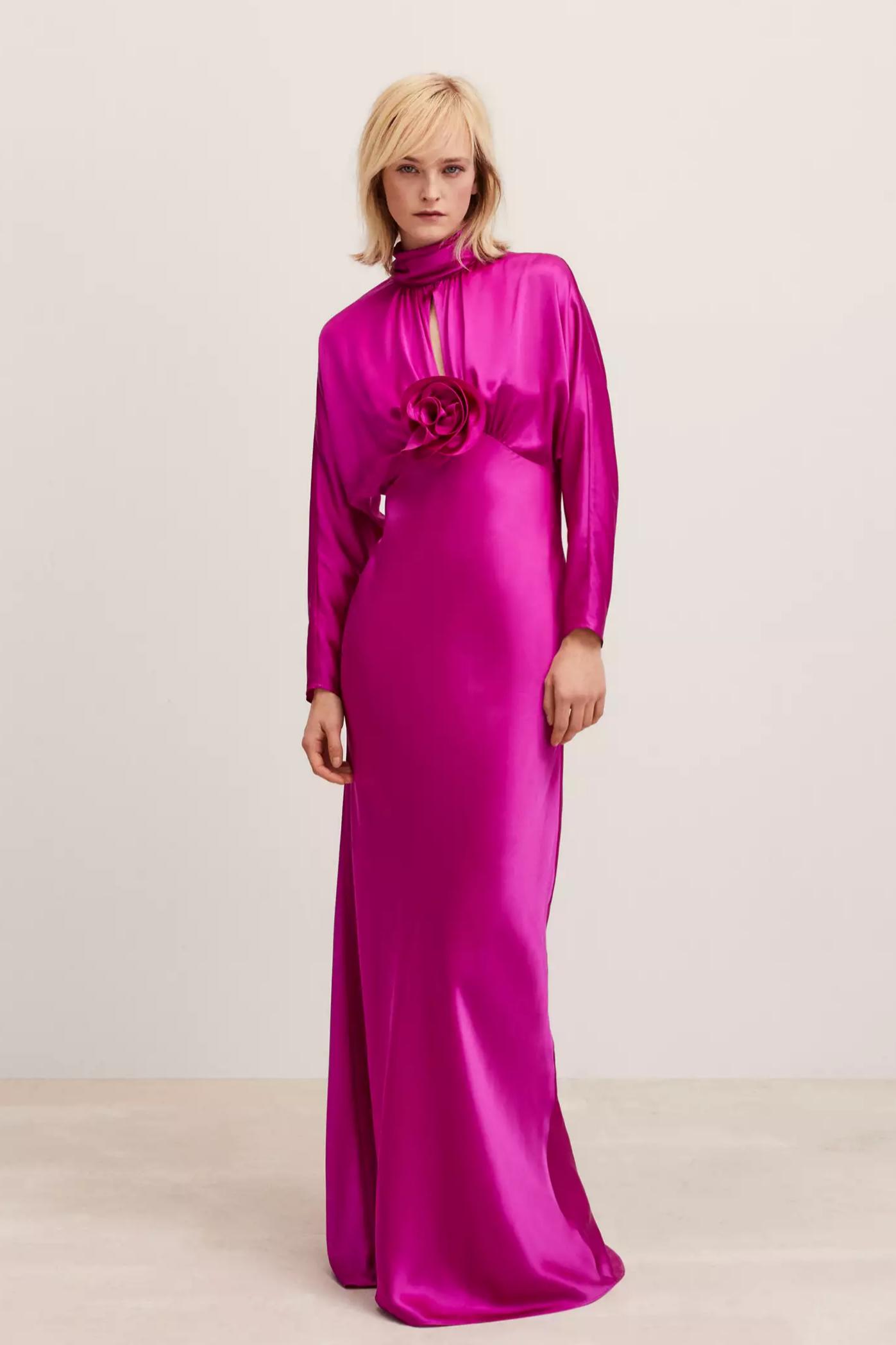 3D Flower Gathering Batwing Sleeve Maxi Dress
