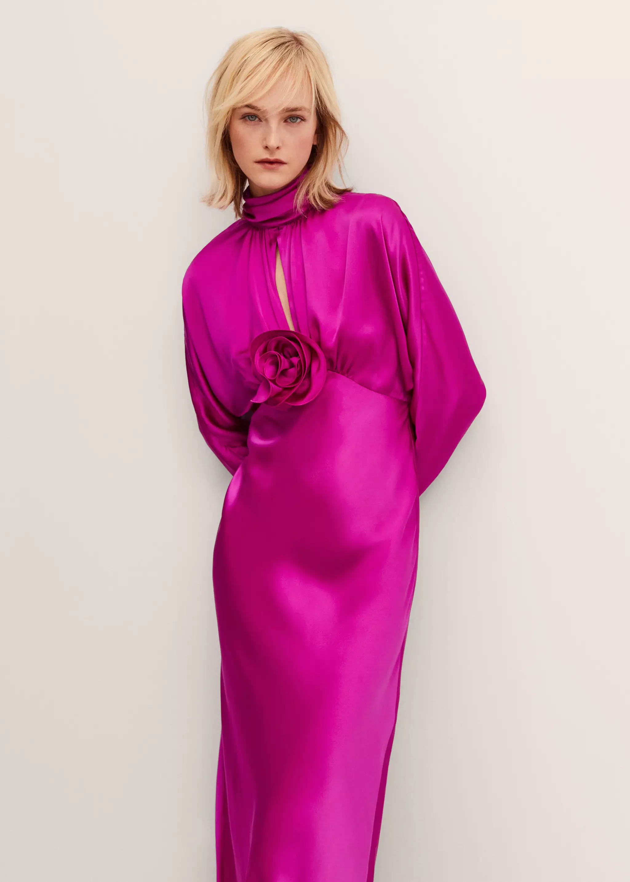 3D Flower Gathering Batwing Sleeve Maxi Dress