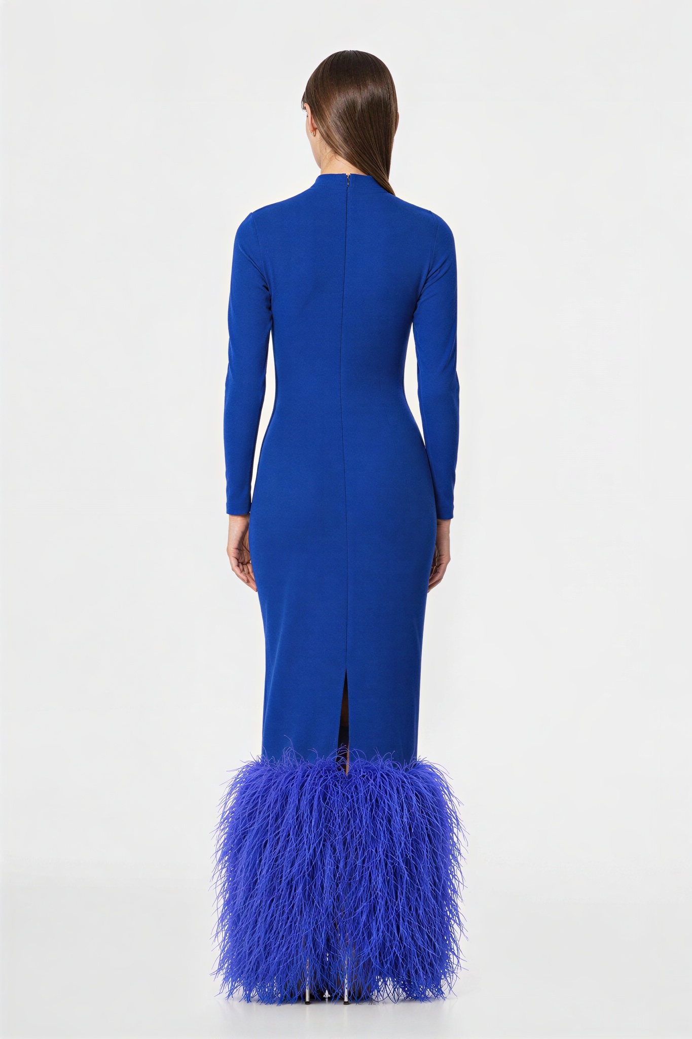 Feather Bodycon High Neck Maxi Dress