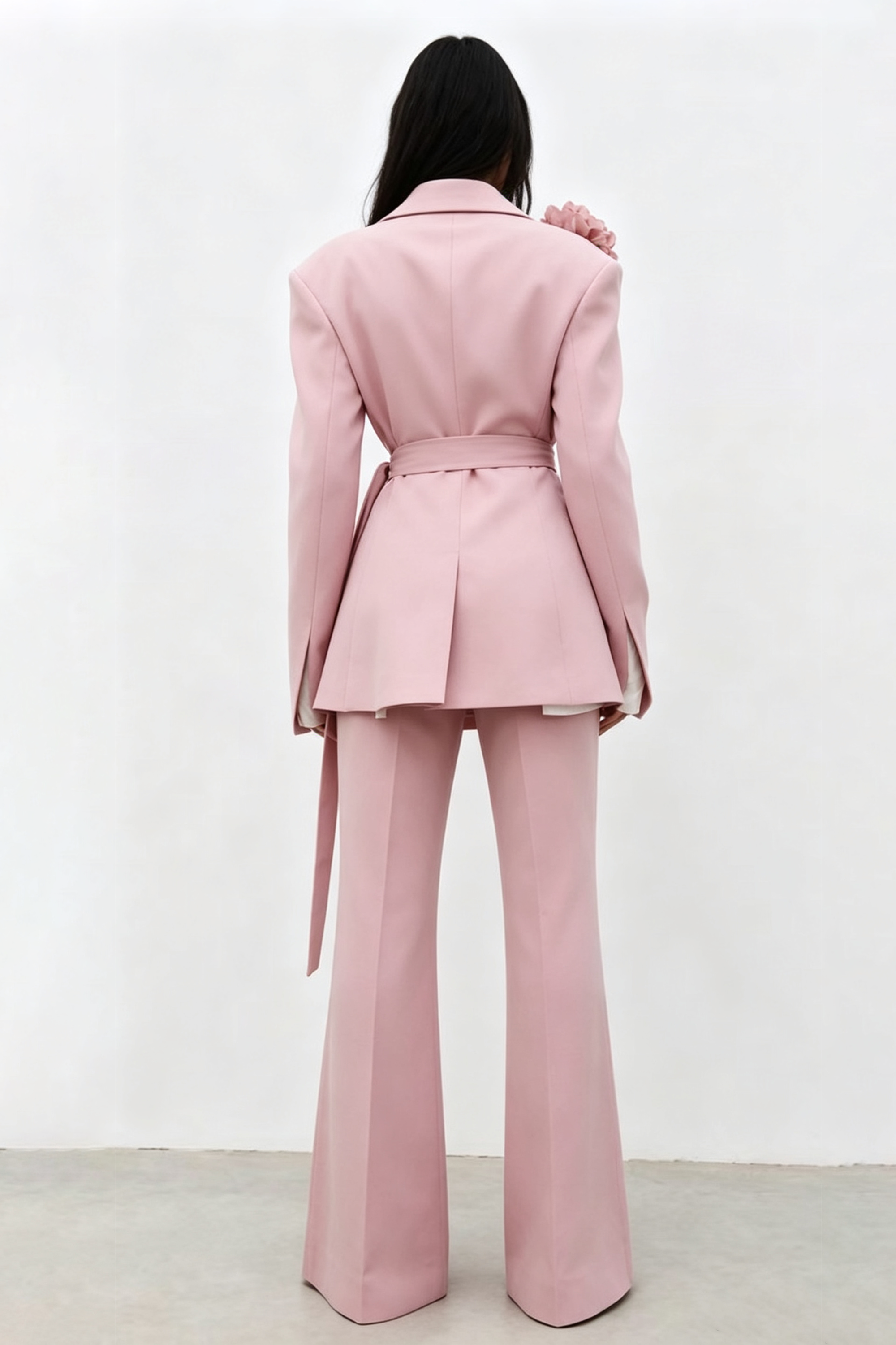 3D Flower Tailored Collar Blazer & High Waist Maxi Skirt Set