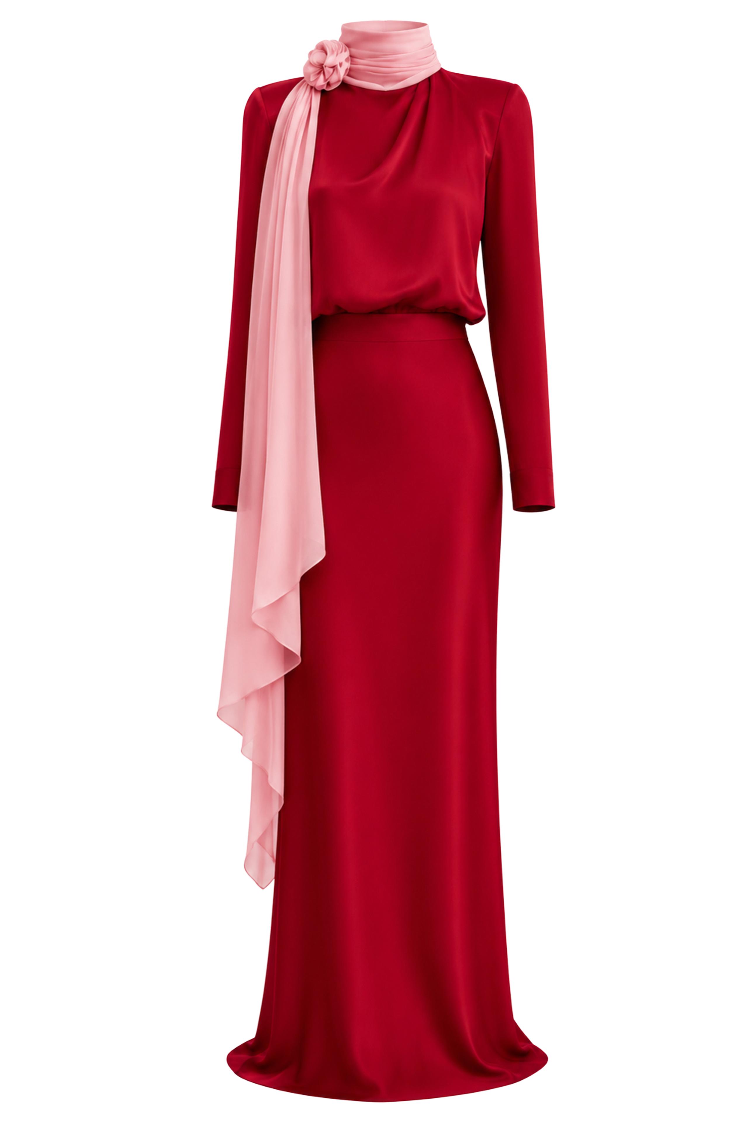 3D Flower High Neck Chiffon Sash Maxi Dress