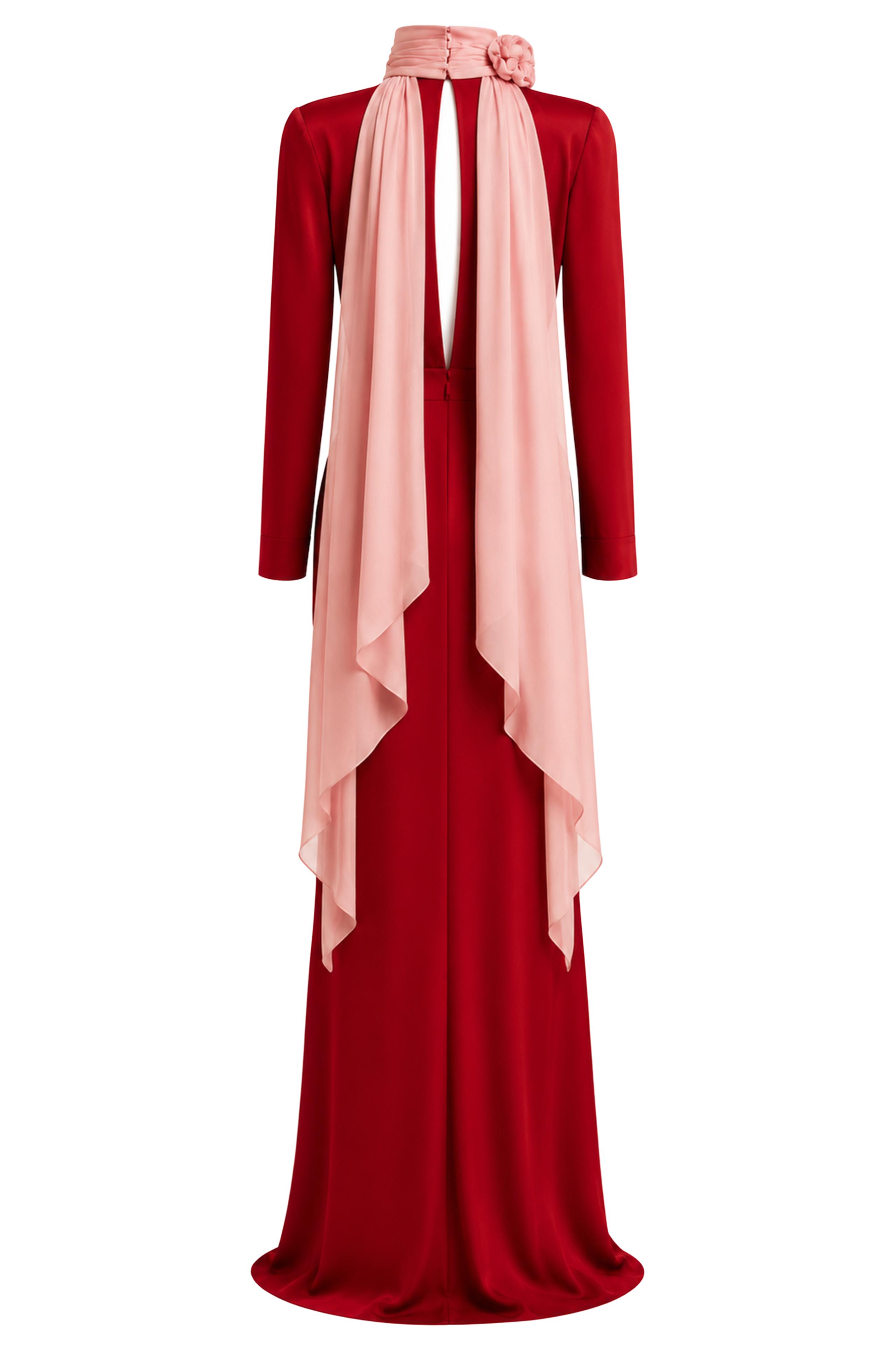 3D Flower High Neck Chiffon Sash Maxi Dress