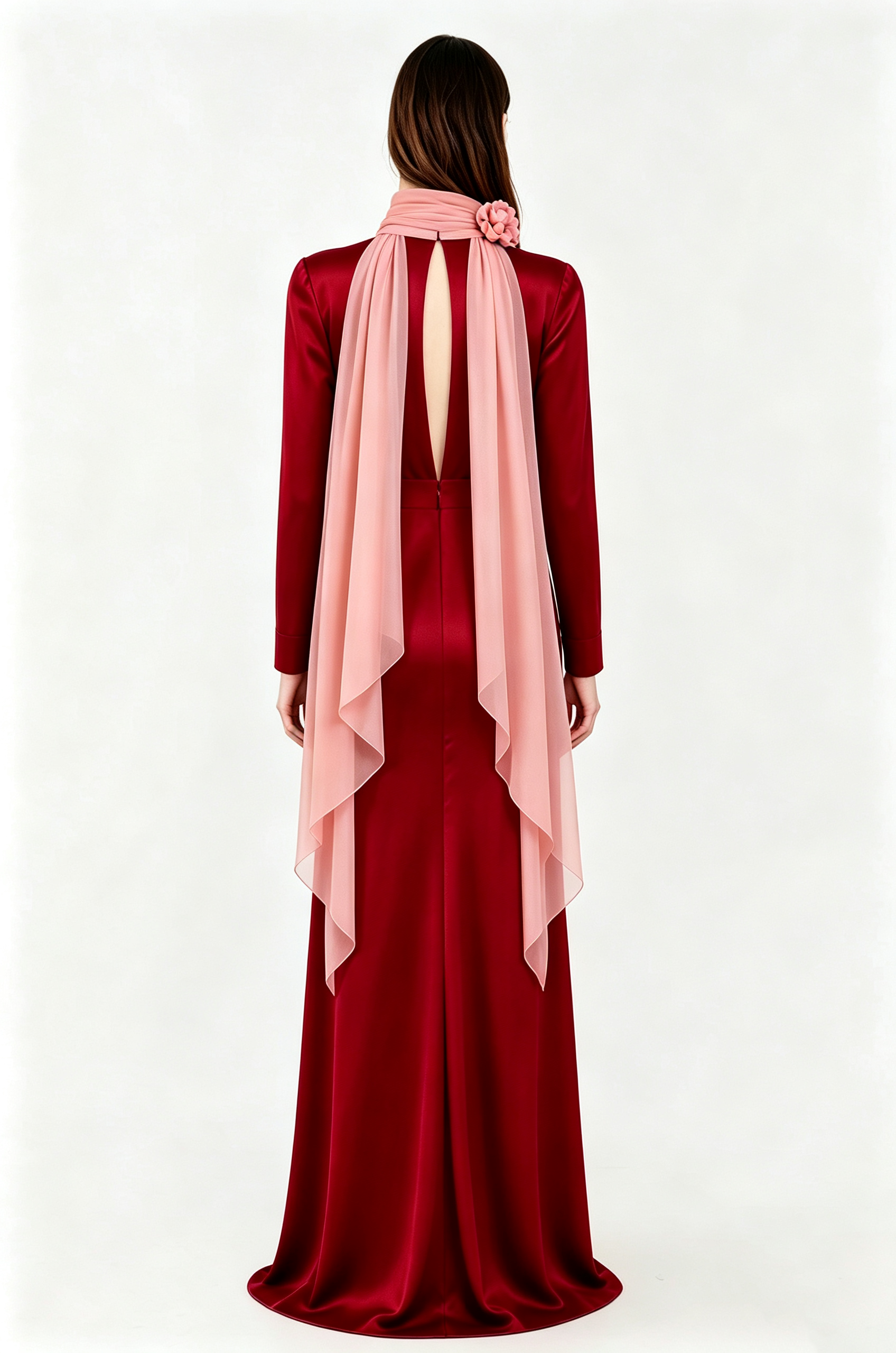 3D Flower High Neck Chiffon Sash Maxi Dress
