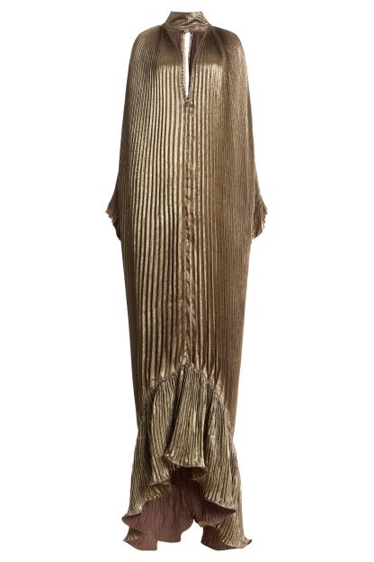 Pleated Batwing Sleeve Ruffle Hem Maxi Dress