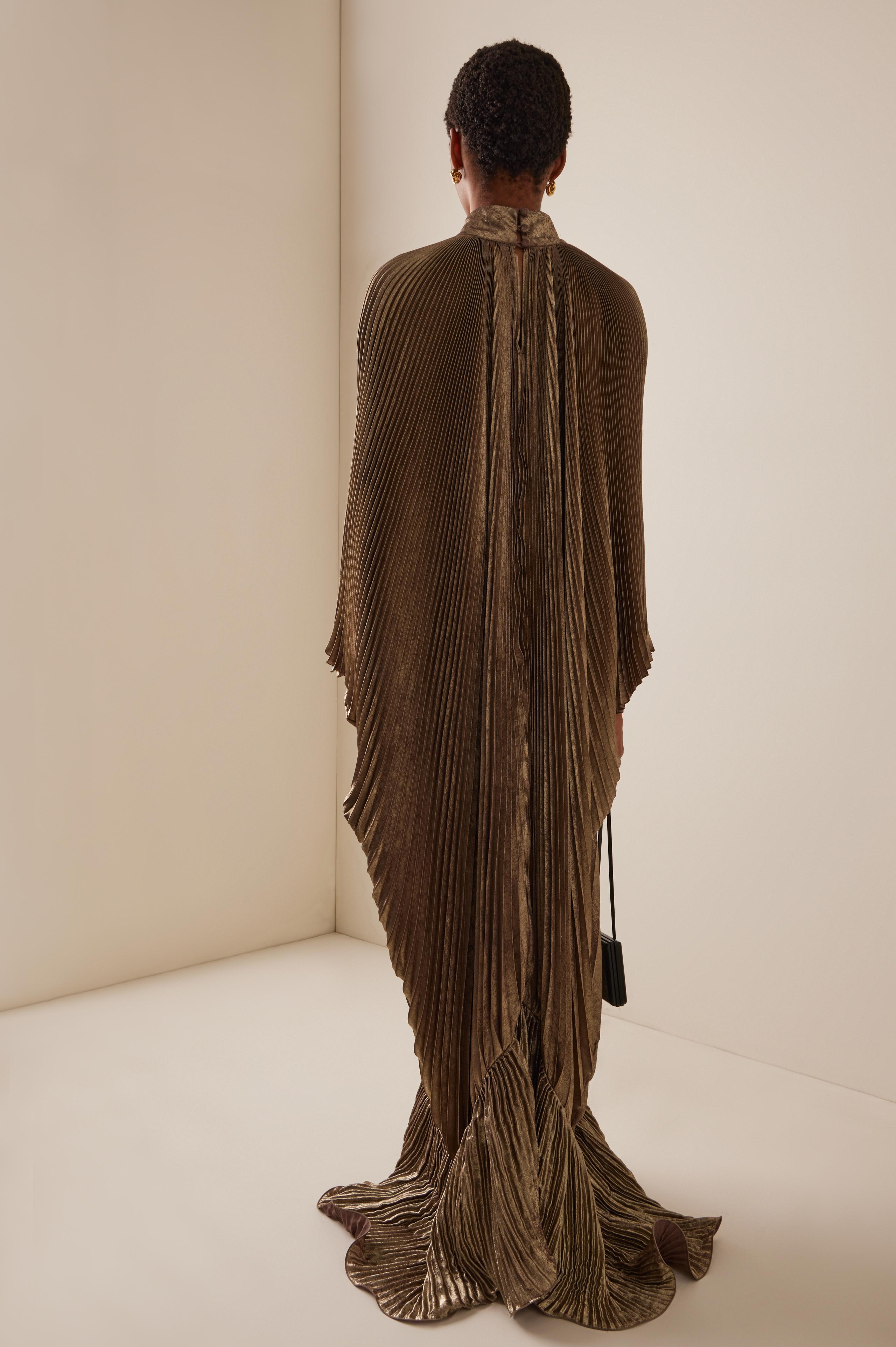 Pleated Batwing Sleeve Ruffle Hem Maxi Dress