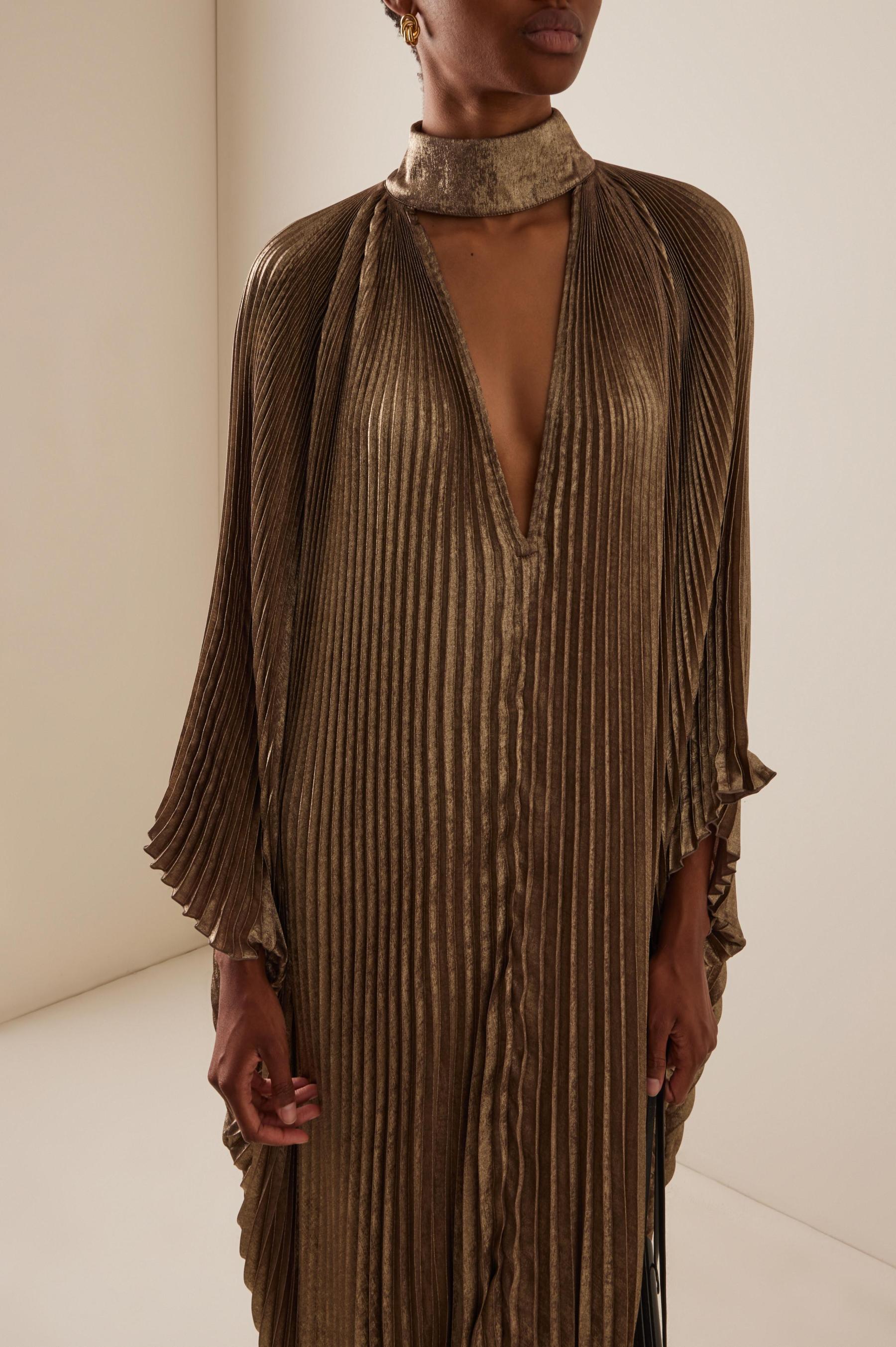 Pleated Batwing Sleeve Ruffle Hem Maxi Dress