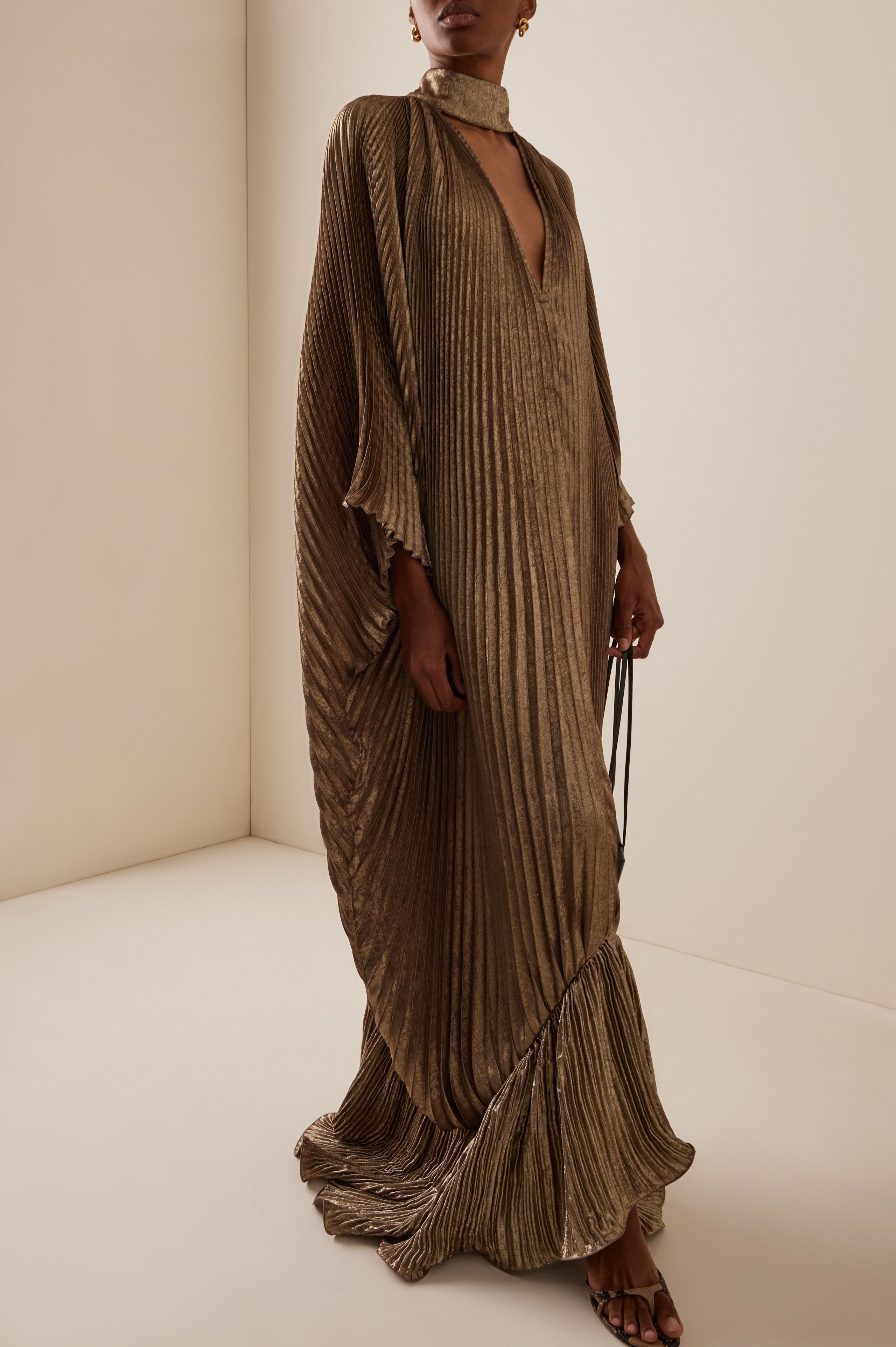 Pleated Batwing Sleeve Ruffle Hem Maxi Dress