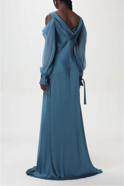 Swing Collar Off Shoulder Lace-Up Maxi Dress