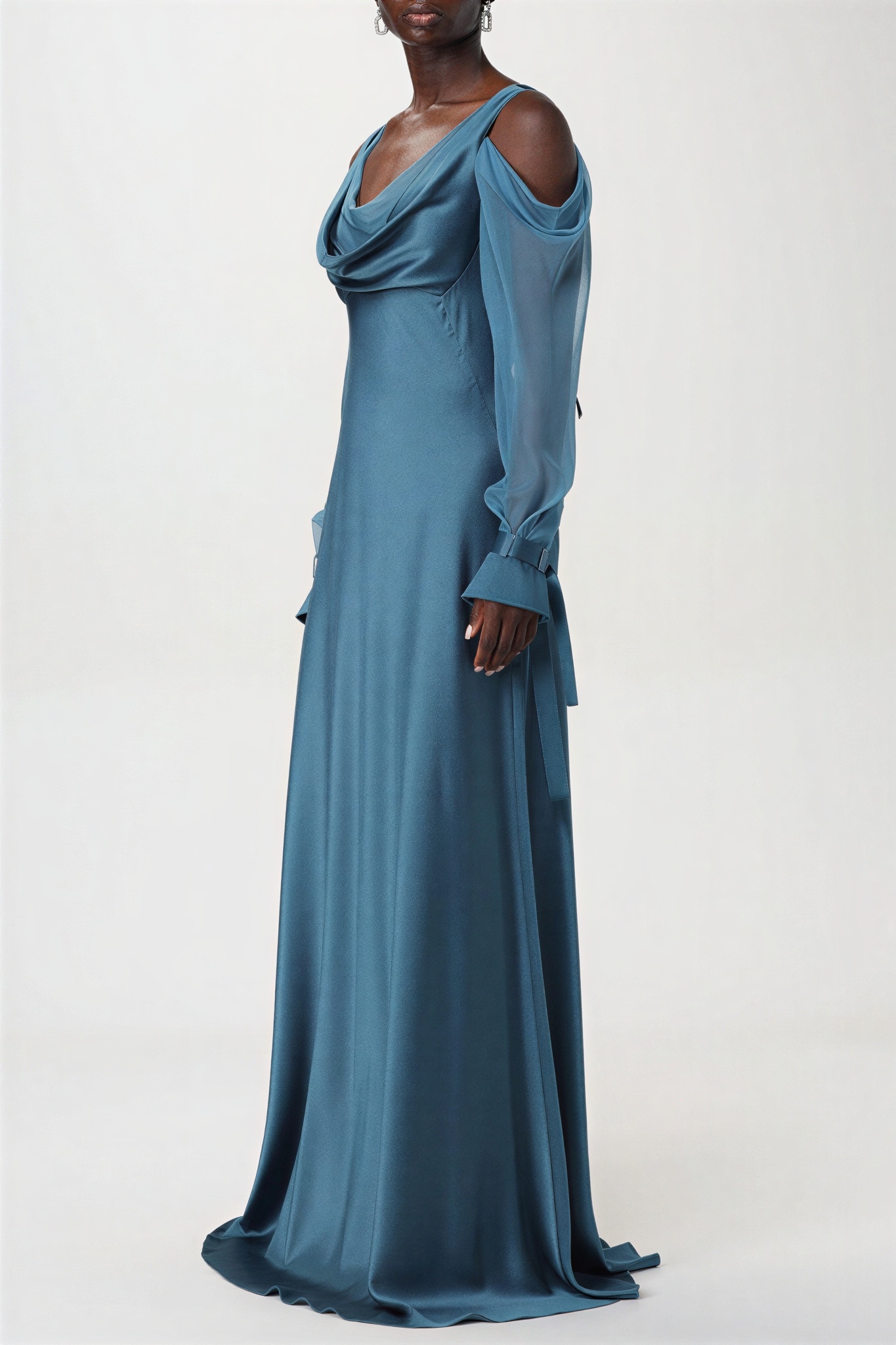 Swing Collar Off Shoulder Lace-Up Maxi Dress
