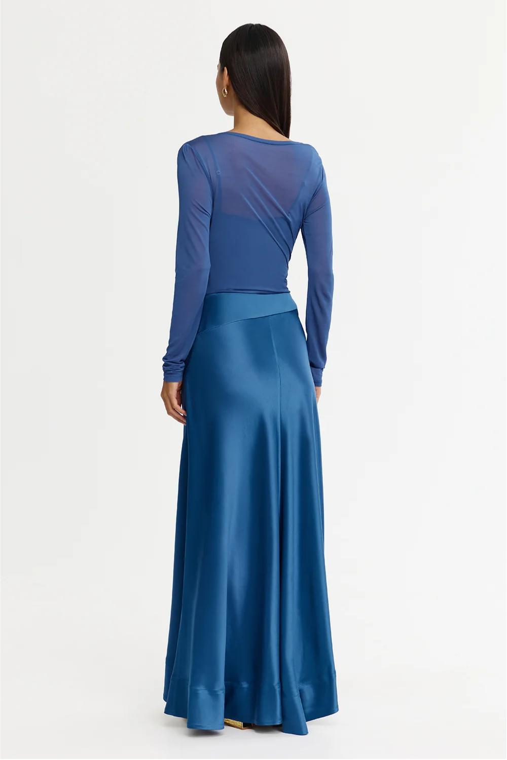 Satin Pleated Boat Neck Maxi Dress