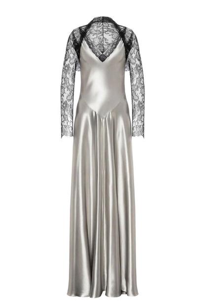 Lace Splicing Satin Maxi Dress