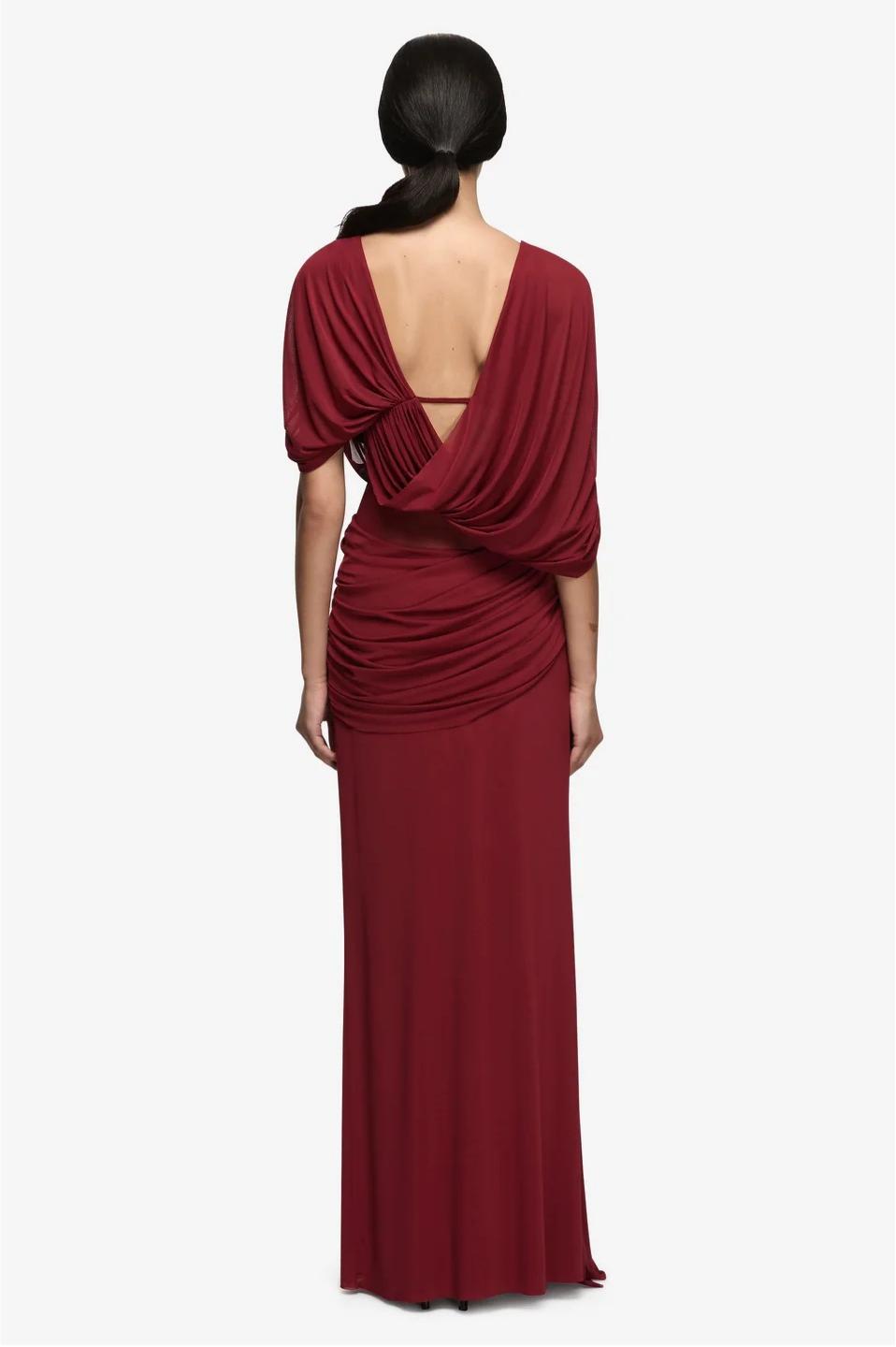 Solid V-Neck Ruched Maxi Dress