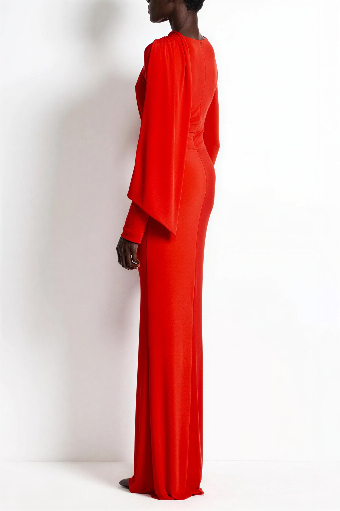 Solid V-Neck Gathering Maxi Dress