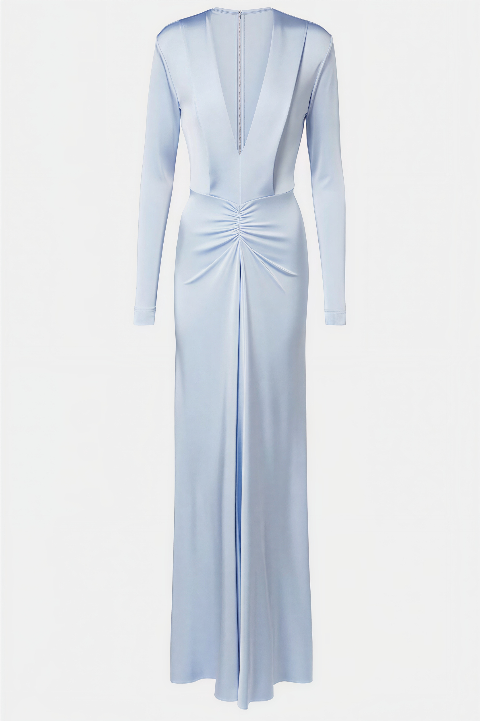 Satin V-Neck Ruched Maxi Dress