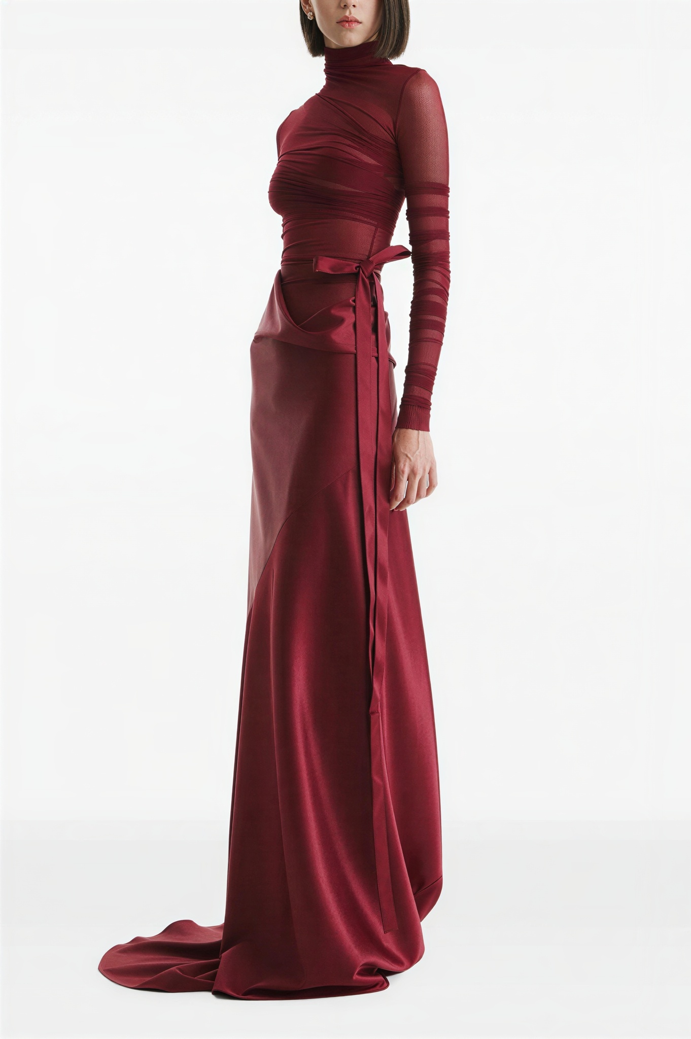 Bow Detail High Neck Long Sleeve Maxi Dress