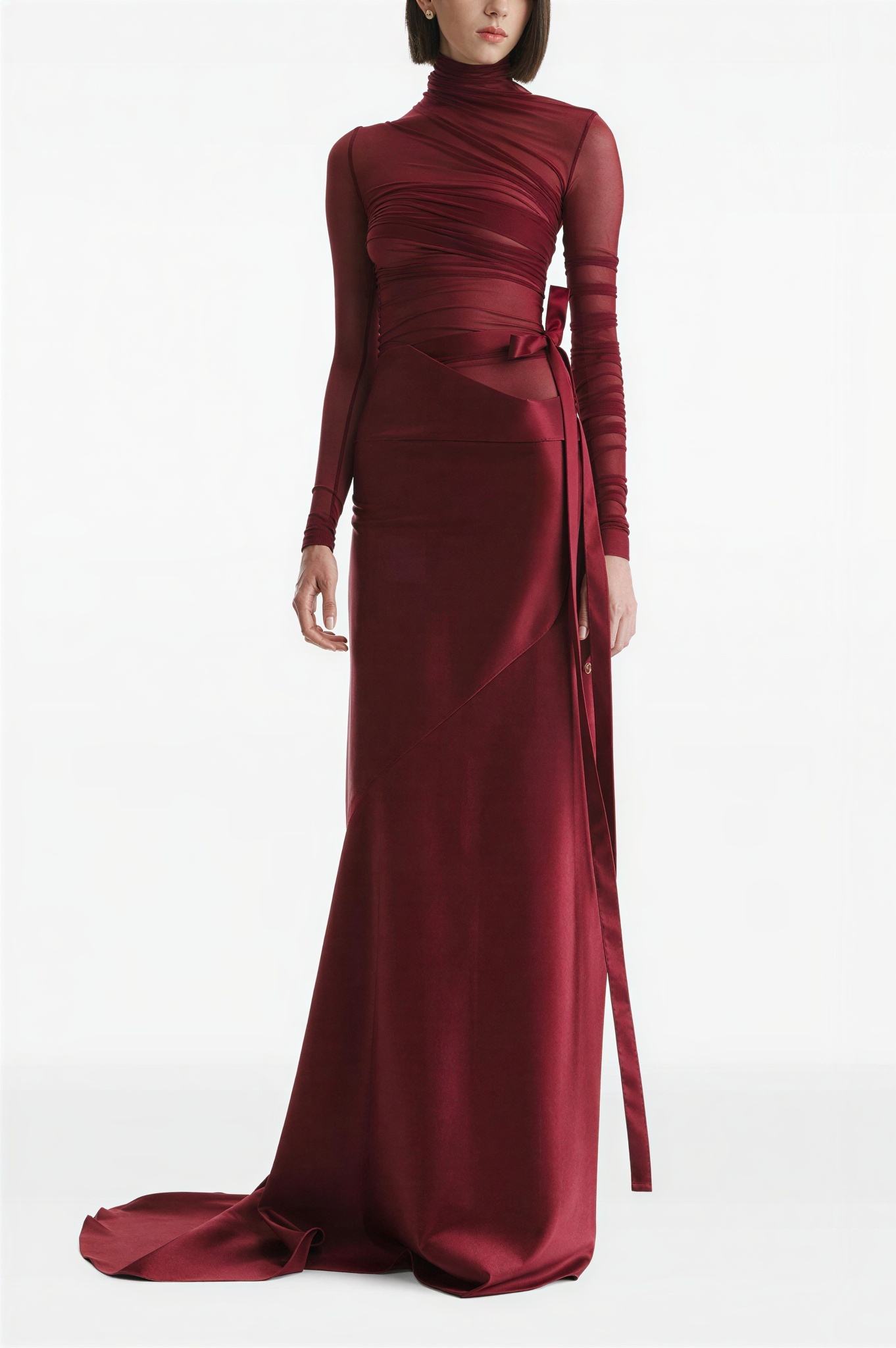 Bow Detail High Neck Long Sleeve Maxi Dress
