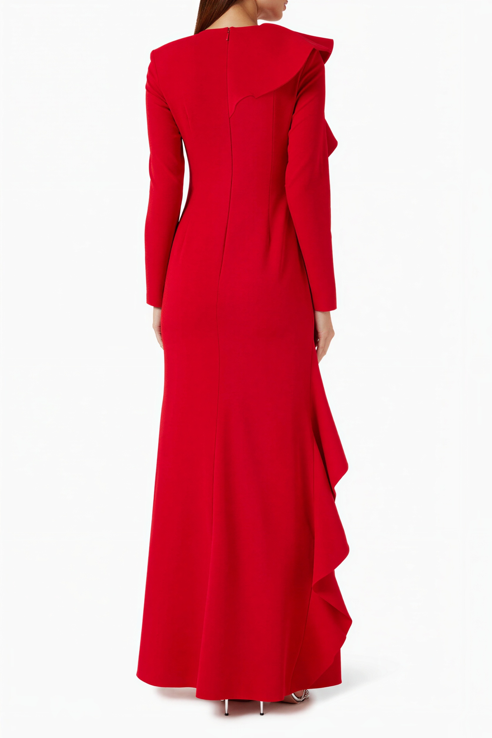Ruffle Slit Long Sleeve Maxi Dress